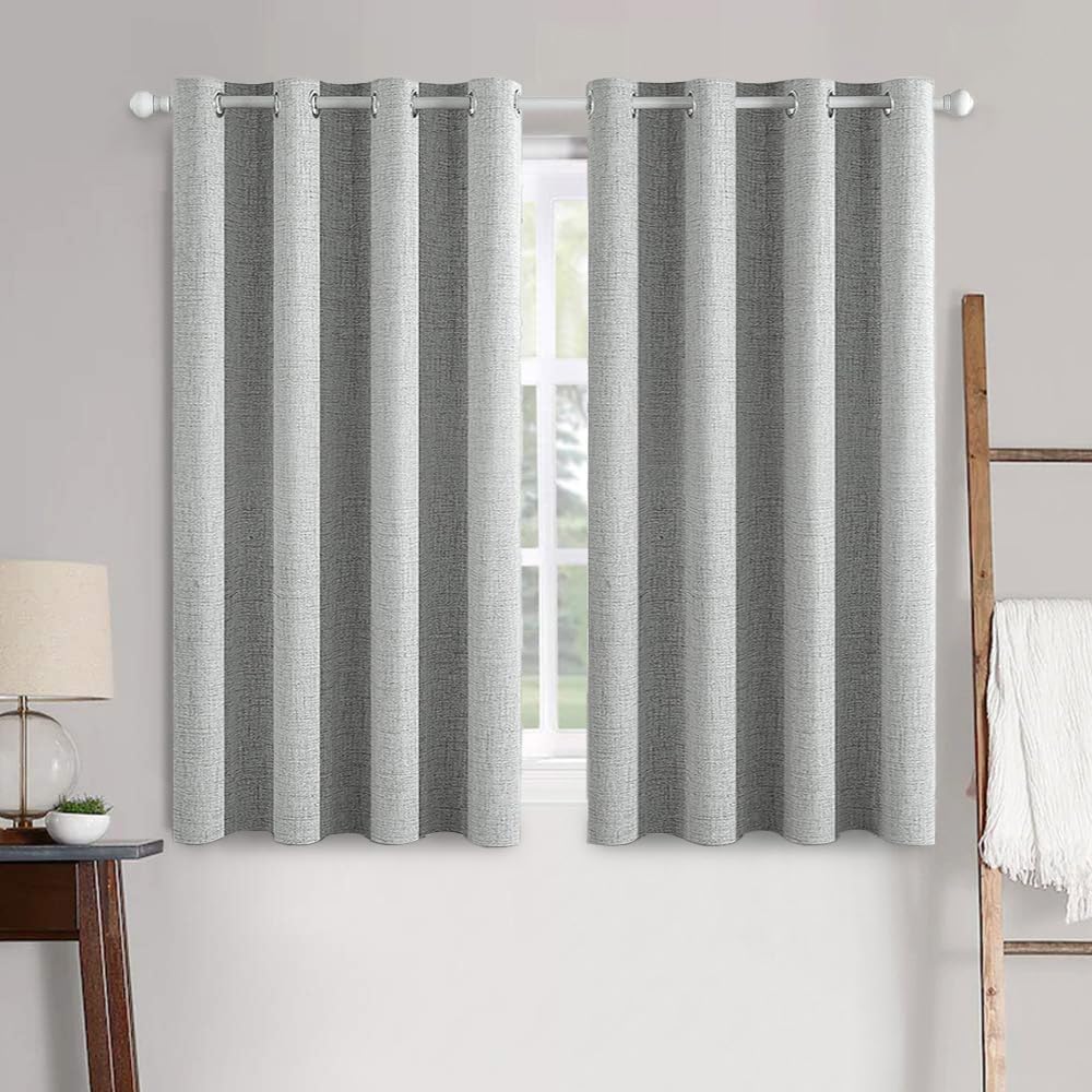 MIULEE 100% Blackout Linen Textured Curtains for Bedroom Solid Thermal Insulated Natural Beige Grommet Room Darkening Curtains & Drapes Luxury Decor for Living Room Nursery 52 x 84 Inch (2 Panels)