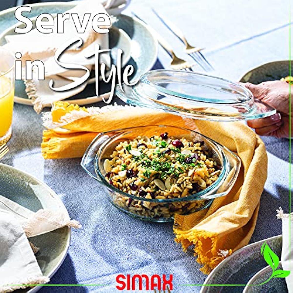 Simax Casserole Dish With Lid, 24 Ounce Round Glass Cookware, Oven and Microwave Safe Borosilicate Glass, Made In Europe 0.75 Qt