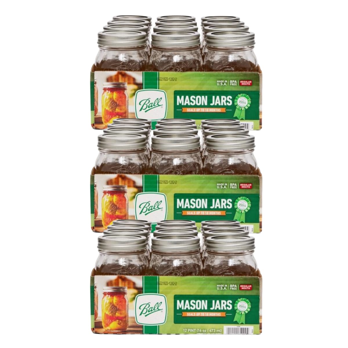 Ball Wide Mouth Pint 16-Ounce Glass Mason Jar with Lids and Bands, 12-Count