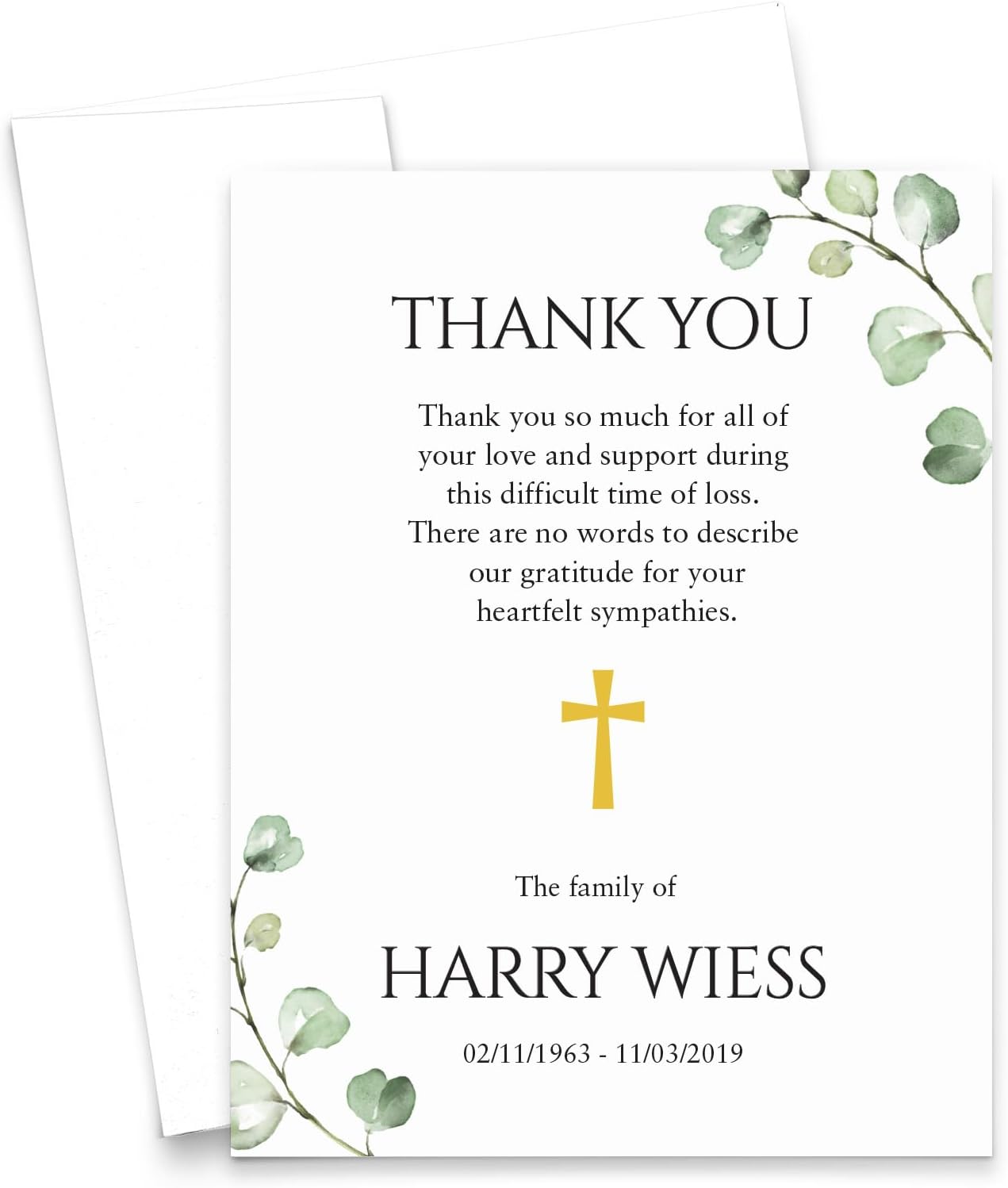 Modern Pink Paper Funeral Thank You Notes with Message Inside, FLAT Sympathy Acknowledgement Cards & Envelopes, Bereavement Personalized Thank You Notecards, Your Choice of Quantity and Color