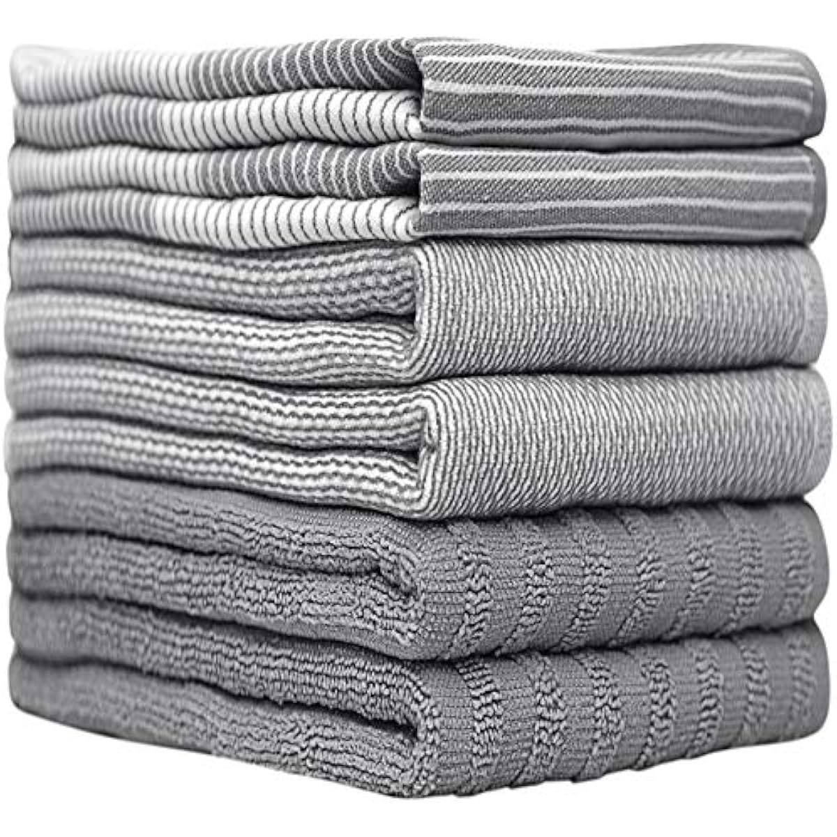 Premium Kitchen Towels (20”x 28”, 6 Pack) | Large Cotton Dish Towels | Flat & Terry Highly Absorbent Kitchen Linen Set with Hanging Loop | Gray