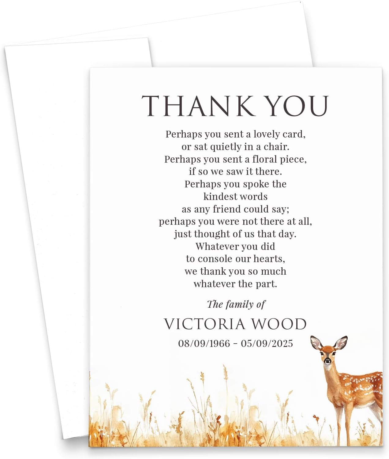 Modern Pink Paper Funeral Thank You Notes with Message Inside, FLAT Sympathy Acknowledgement Cards & Envelopes, Bereavement Personalized Thank You Notecards, Your Choice of Quantity and Color