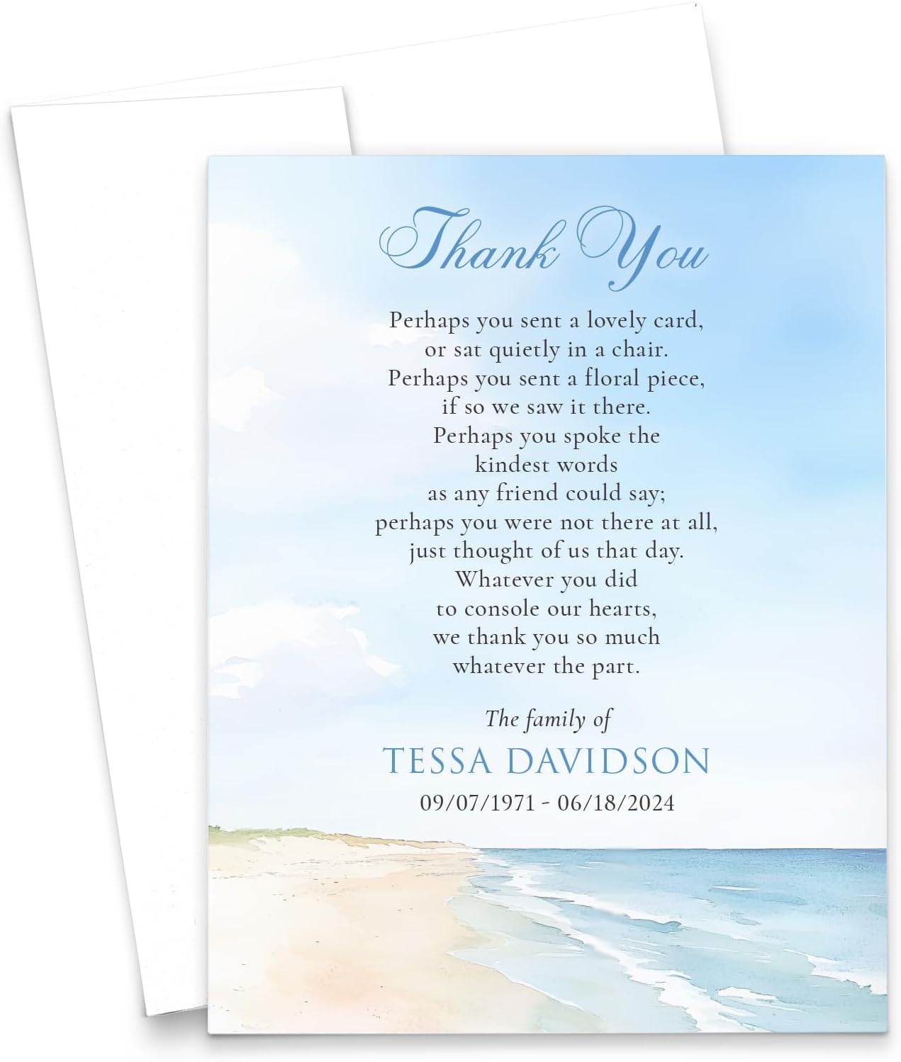 Modern Pink Paper Funeral Thank You Notes with Message Inside, FLAT Sympathy Acknowledgement Cards & Envelopes, Bereavement Personalized Thank You Notecards, Your Choice of Quantity and Color