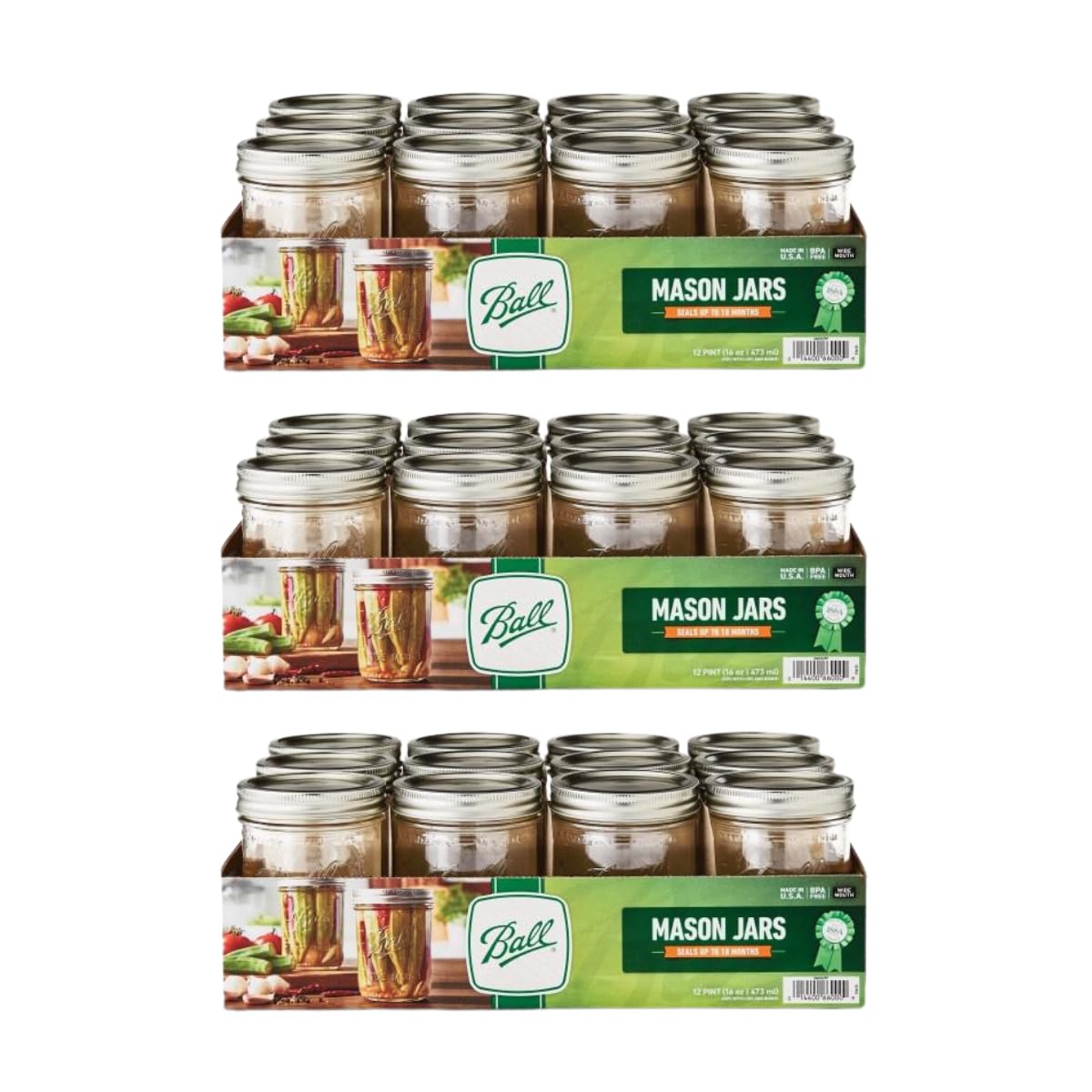 Ball Wide Mouth Pint 16-Ounce Glass Mason Jar with Lids and Bands, 12-Count