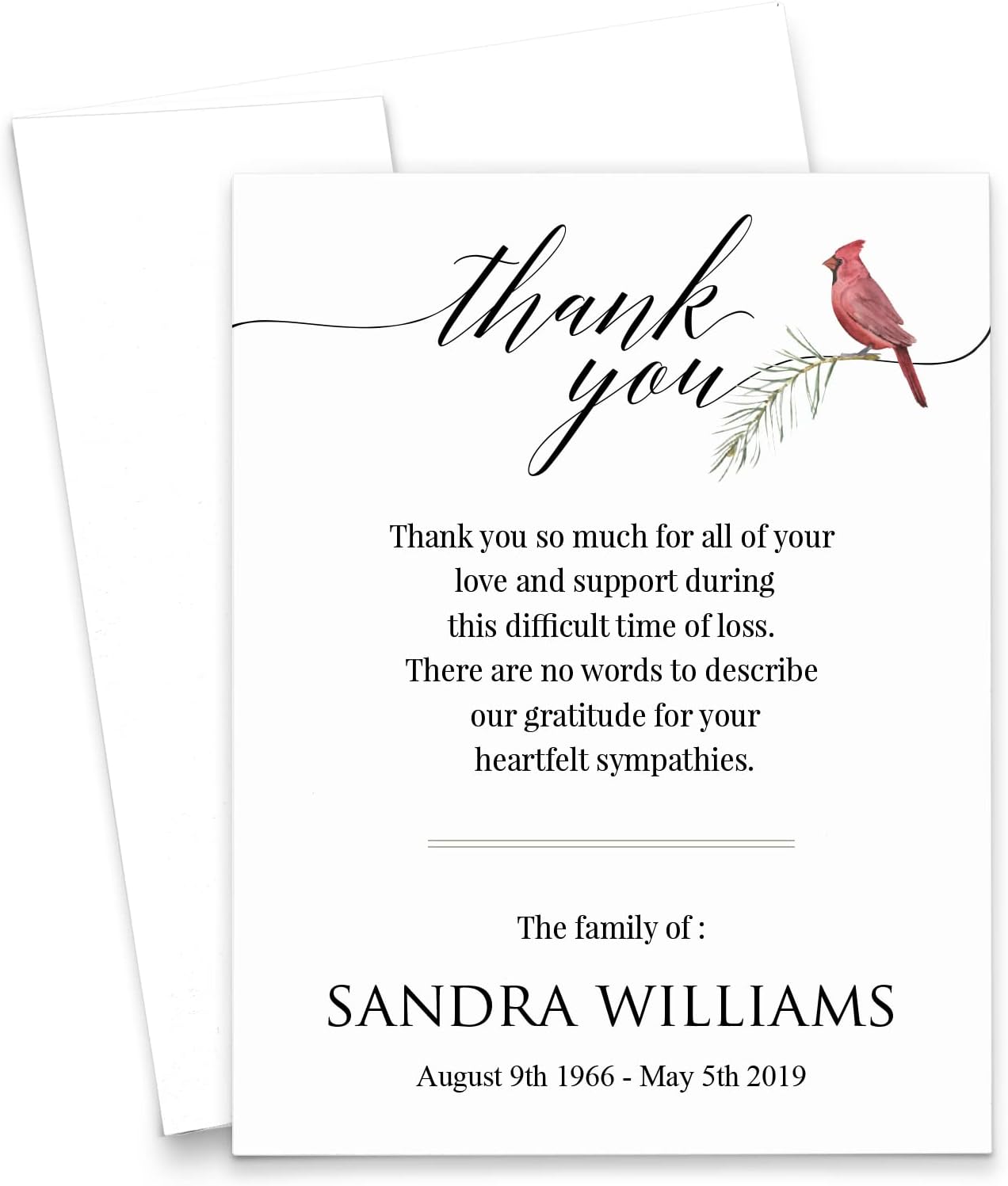 Modern Pink Paper Funeral Thank You Notes with Message Inside, FLAT Sympathy Acknowledgement Cards & Envelopes, Bereavement Personalized Thank You Notecards, Your Choice of Quantity and Color
