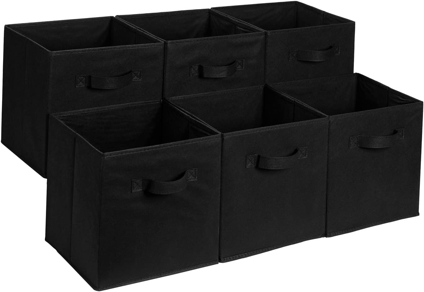 Amazon Basics Collapsible Fabric Storage Cube Bins Organizer with Handles, Sturdy, Beige, 13-x-13-x-13-inch, Pack of 6