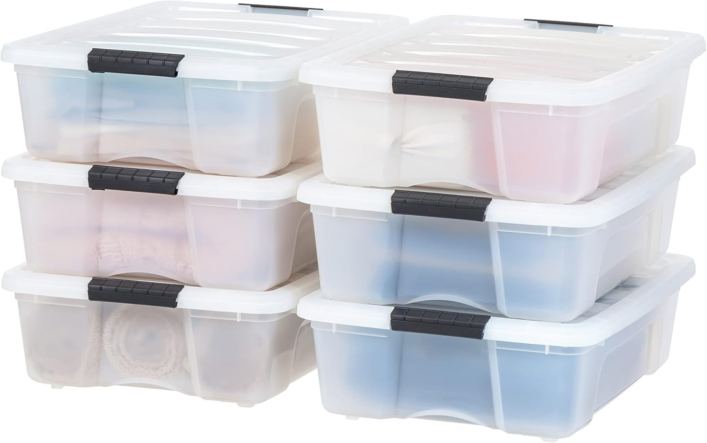 IRIS USA 13 QT Plastic Storage Box with Lid and Latches - 6 Pack - BPA-Free, See-Through Organizing Solution, Durable Nestable Stackable Containers, Secure Pull Handle - Clear