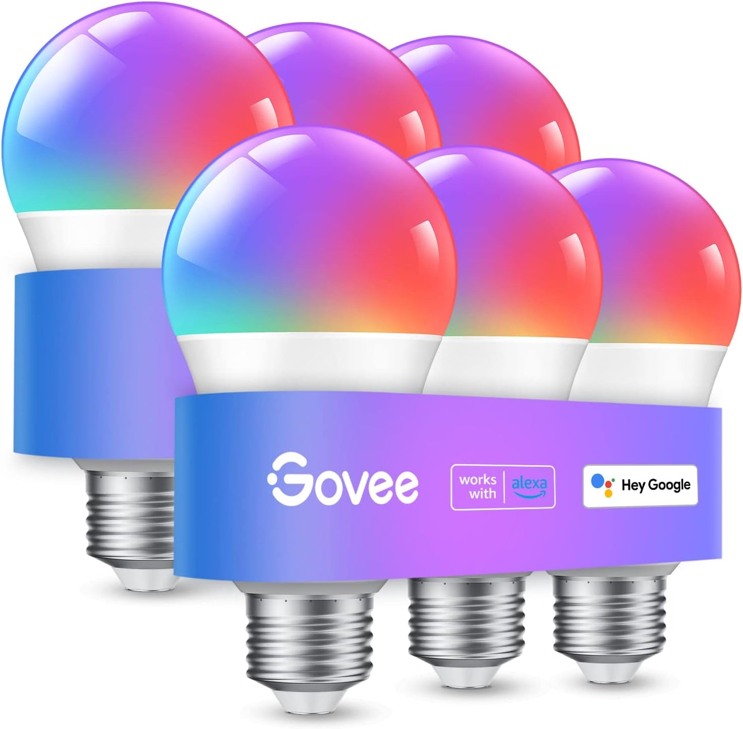 Govee Smart Light Bulbs, Color Changing Light Bulb, Work with Alexa and Google Assistant, 16 Million Colors RGBWW, WiFi & Bluetooth LED Light Bulbs, Music Sync, A19, 800 Lumens, 4 Pack