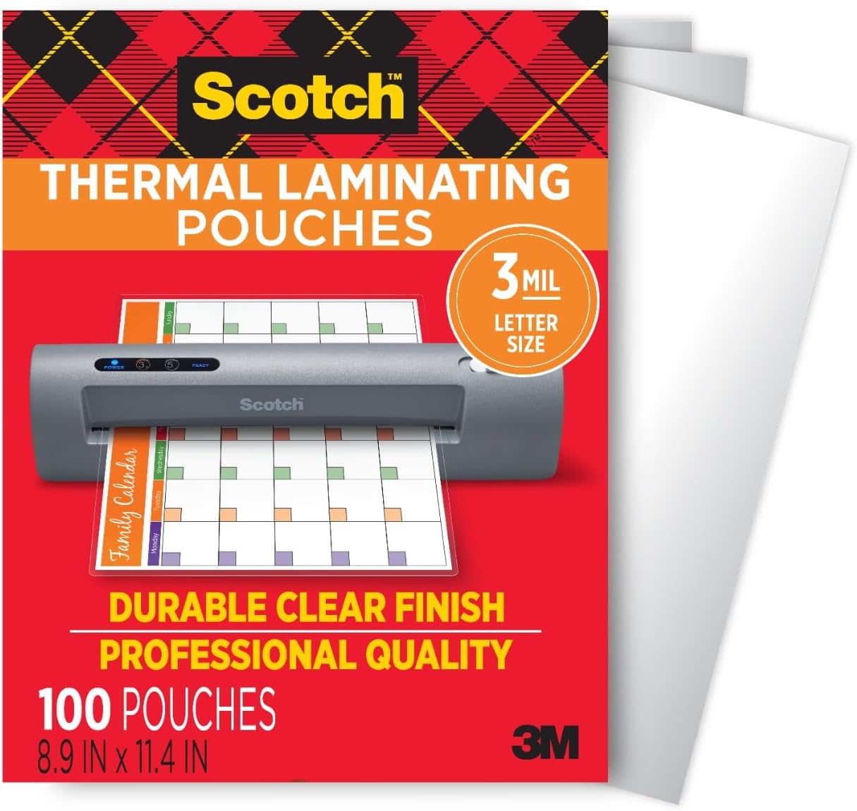 Scotch Thermal Laminating Pouches, 200 Count, Clear, 3 mil., Ideal Office or School Supplies, Fits Letter Sized Paper (8.9 in. × 11.4 in.)