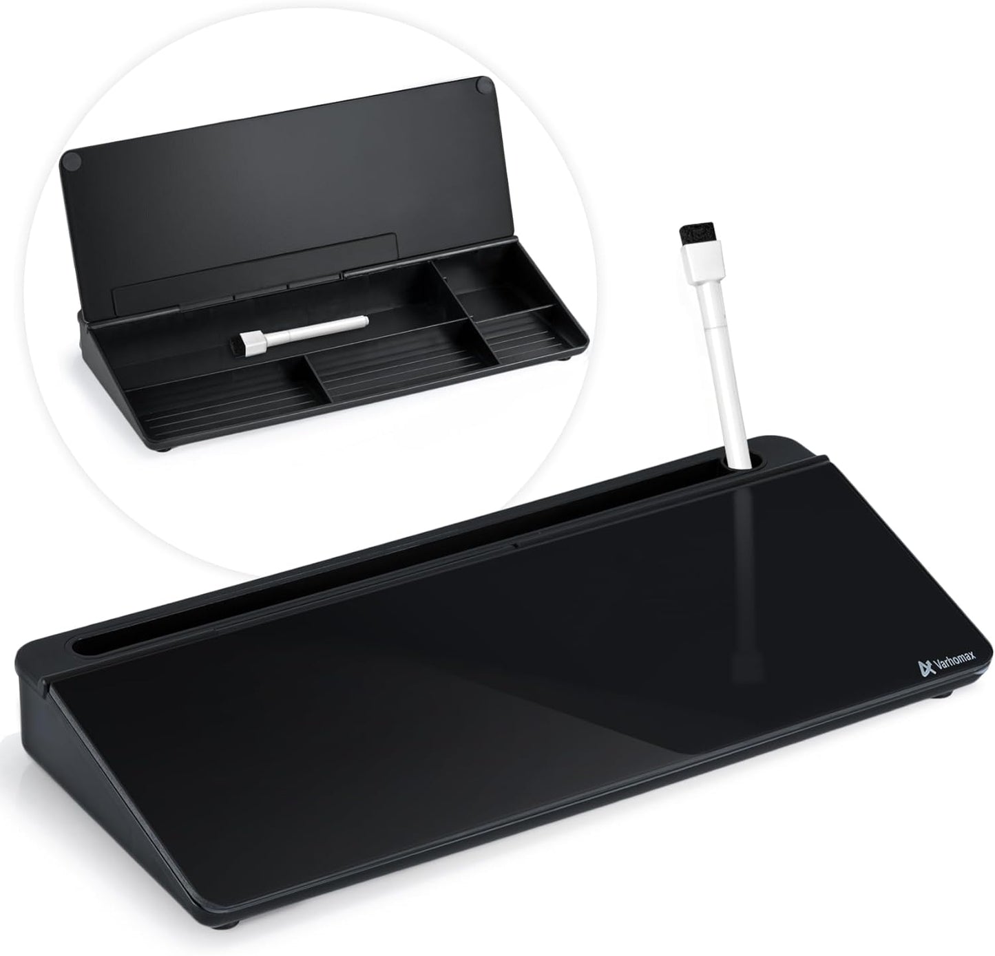 Varhomax Glass Desk Whiteboard with Storage, Desktop Organizer to-do List Memo Notepad Dry Erase White Board for Home Office and School Supplies (White)