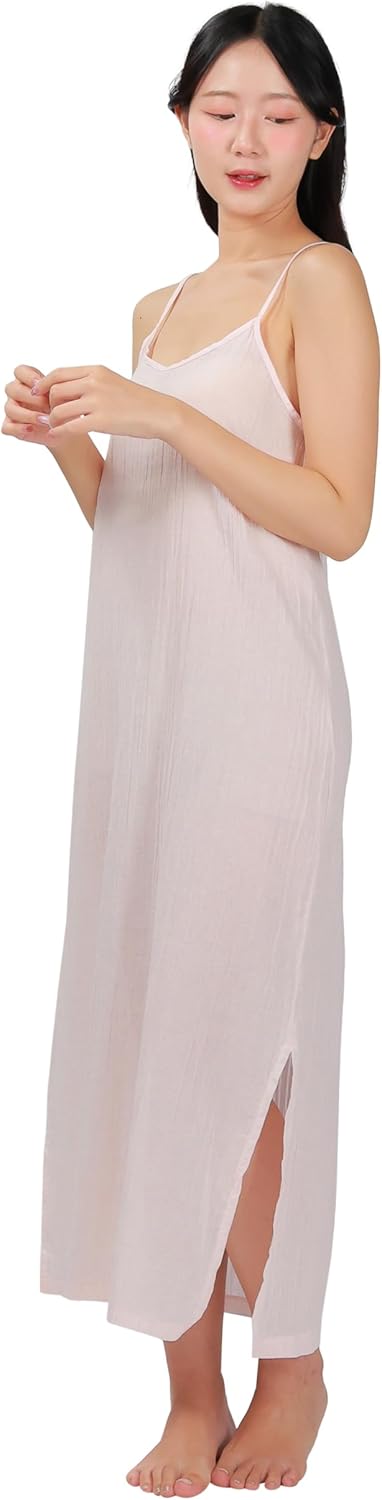 Long Cotton Full Slip Dress Lingerie Nightwear Adjustable Spaghetti Strap