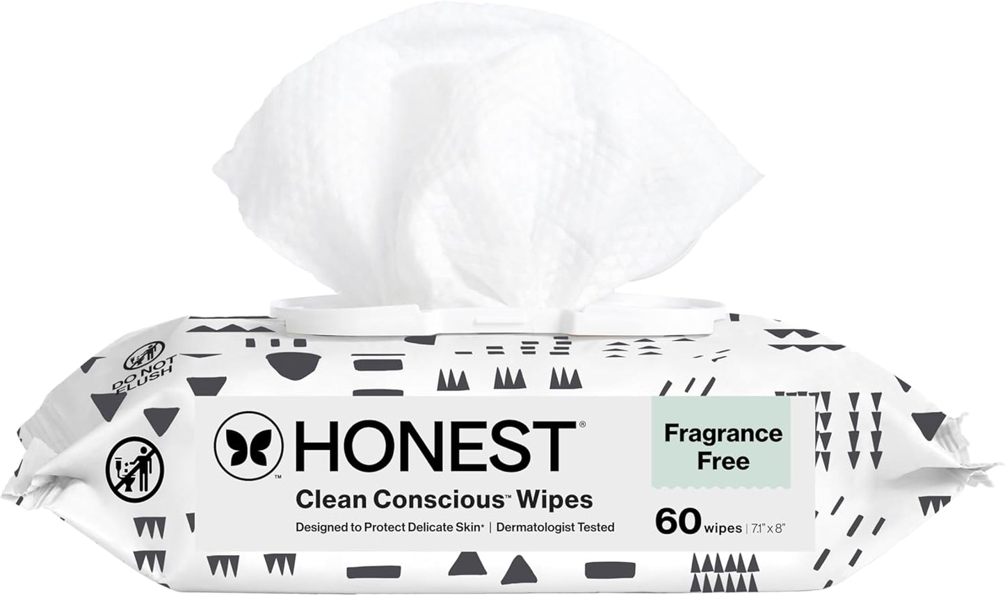 The Honest Company Baby Wipes for Sensitive Skin, Hypoallergenic, Fragrance-Free, Multi-Use, Pattern Play Design, 720 Count (8 Packs of 90)