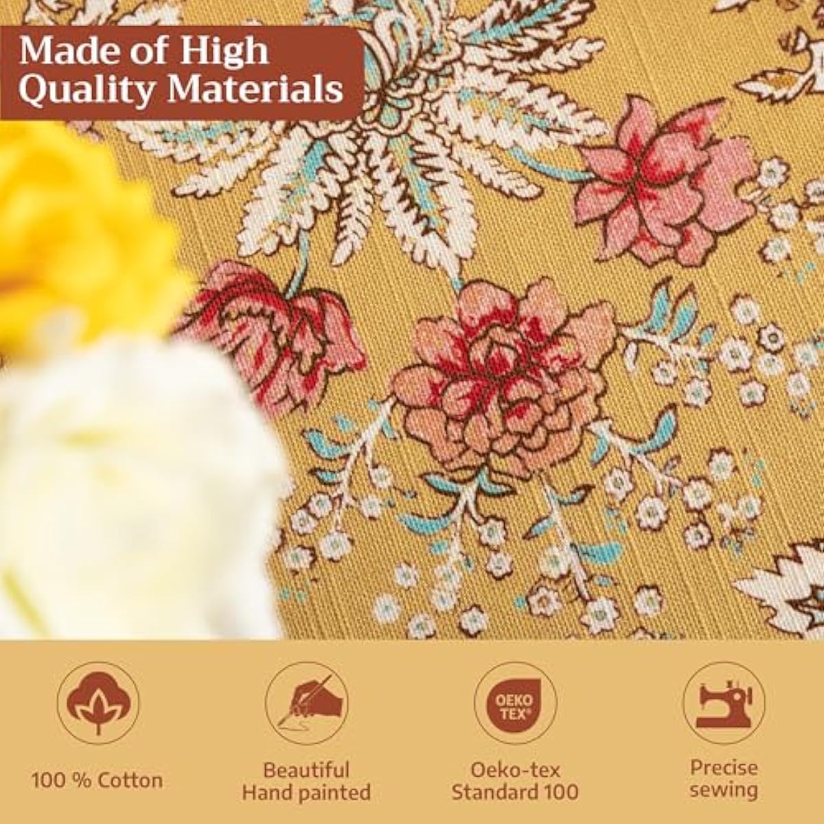 Maison d' Hermine Table Cloth Rectangle Table 100% Cotton 54 x 72 Inches Tablecloth Reusable Decorative for Dining Kitchen Room Farmhouse Home Gifts for Mothers Day Spring Summer - Marquise