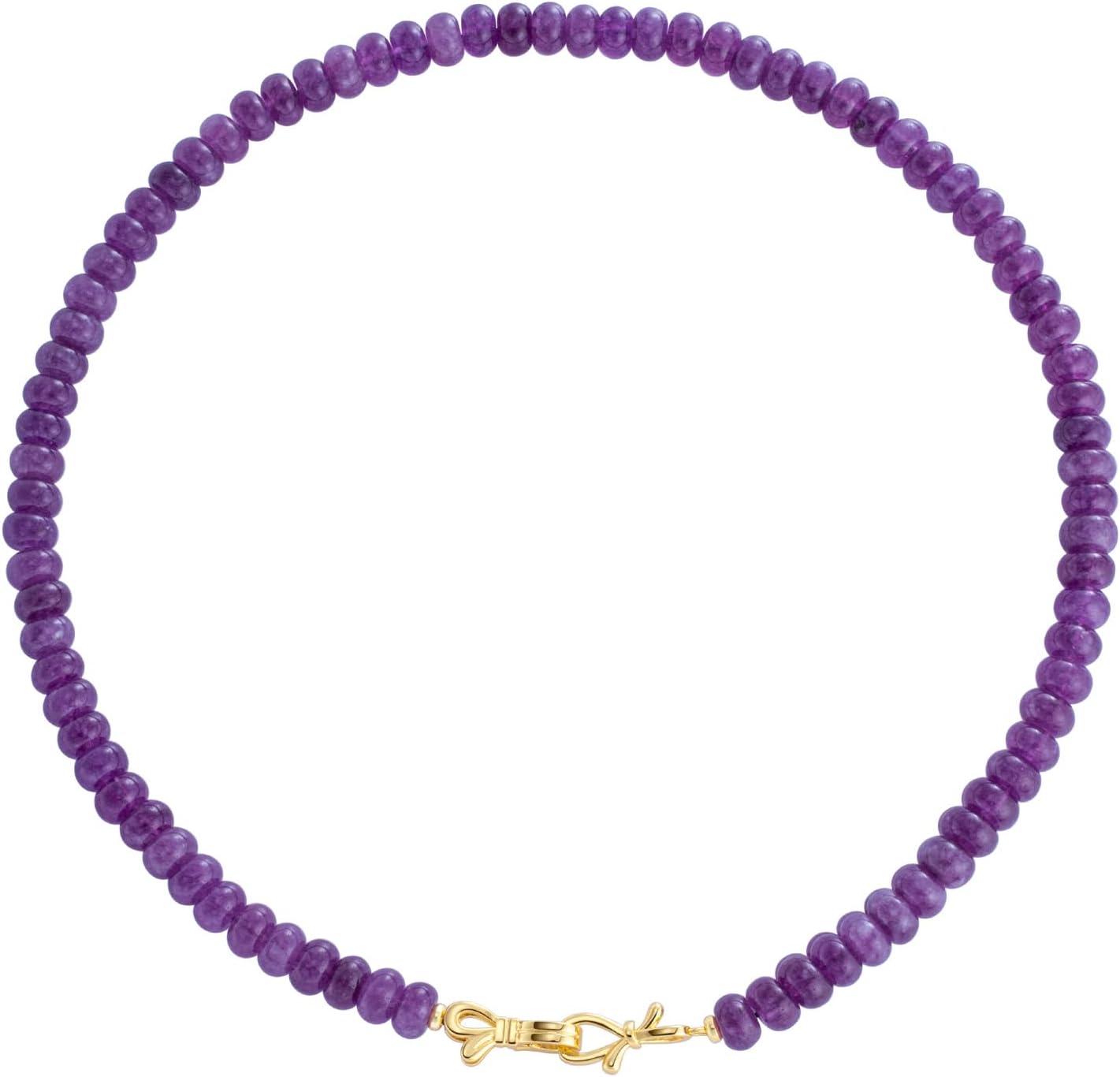 Rainbow Colorful Gemstone Beaded Choker Necklace for Women 14K Gold Bow Birthstone Beads Chokers 18inches