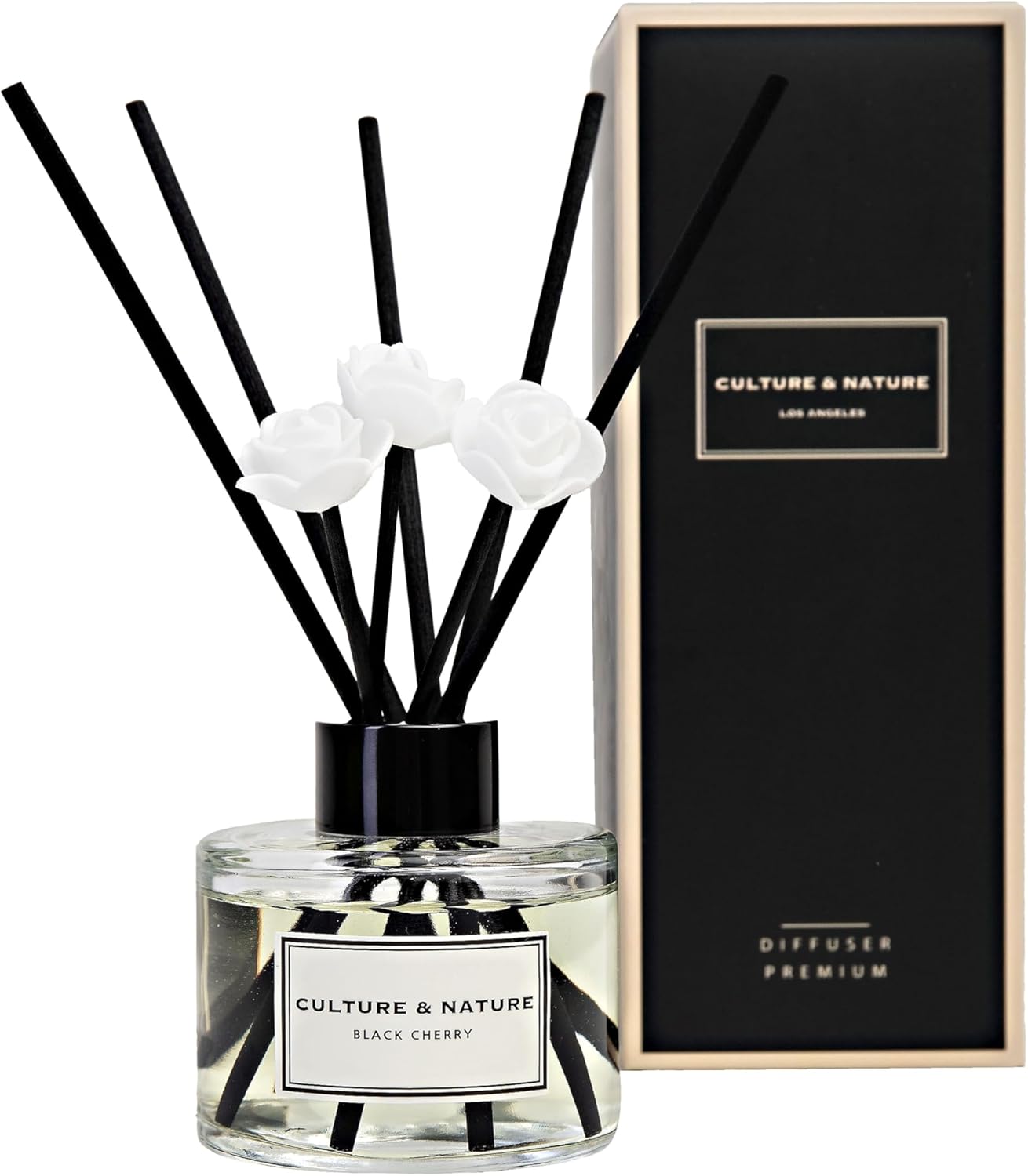 CULTURE & NATURE Reed Diffuser Set 6.7oz (200ml) Black Cherry Scented Diffuser with Sticks Home Fragrance Reed Diffuser for Bathroom Shelf Decor