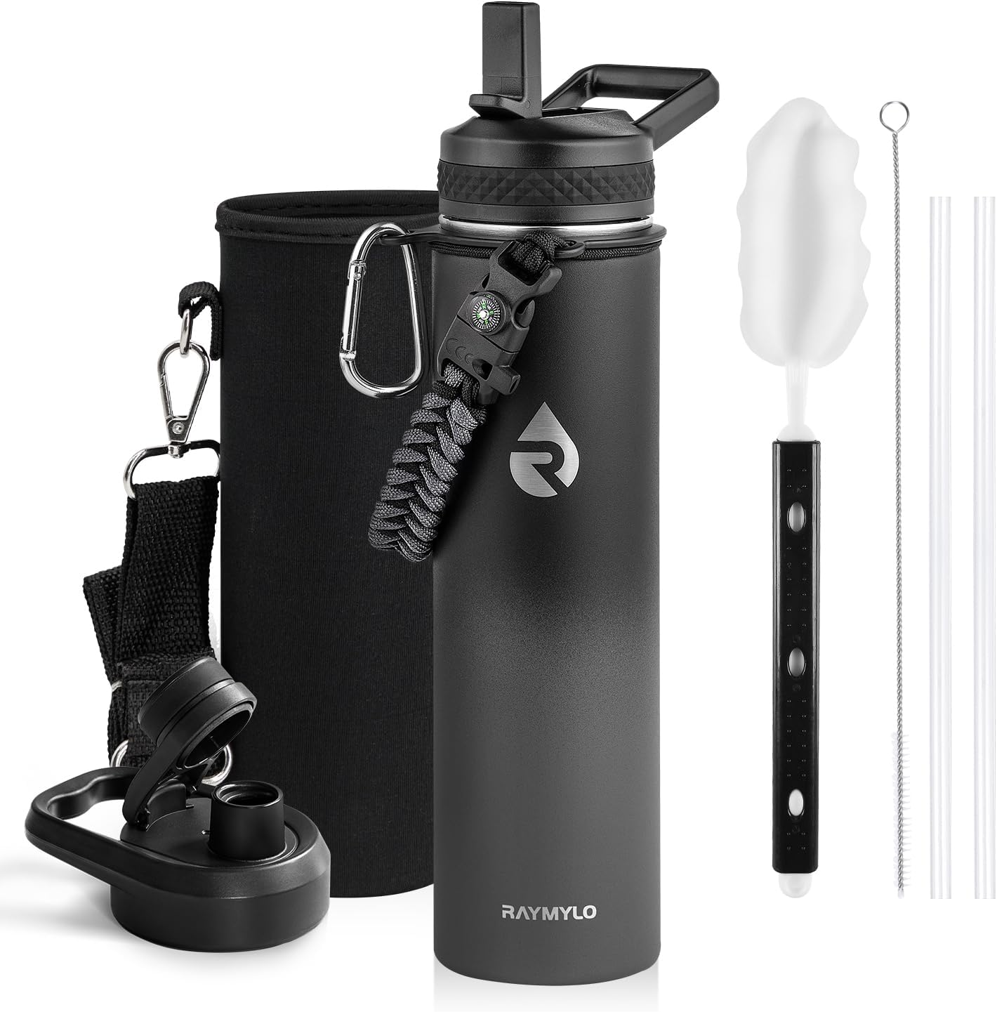 One Gallon Water Bottle Insulated, Triple Walled Vacuum Stainless Steel (Cold for 48 Hrs), Leak Proof & Non-BPA, Large Water Flask Jug with Paracord Handle & Straw Spout Lids
