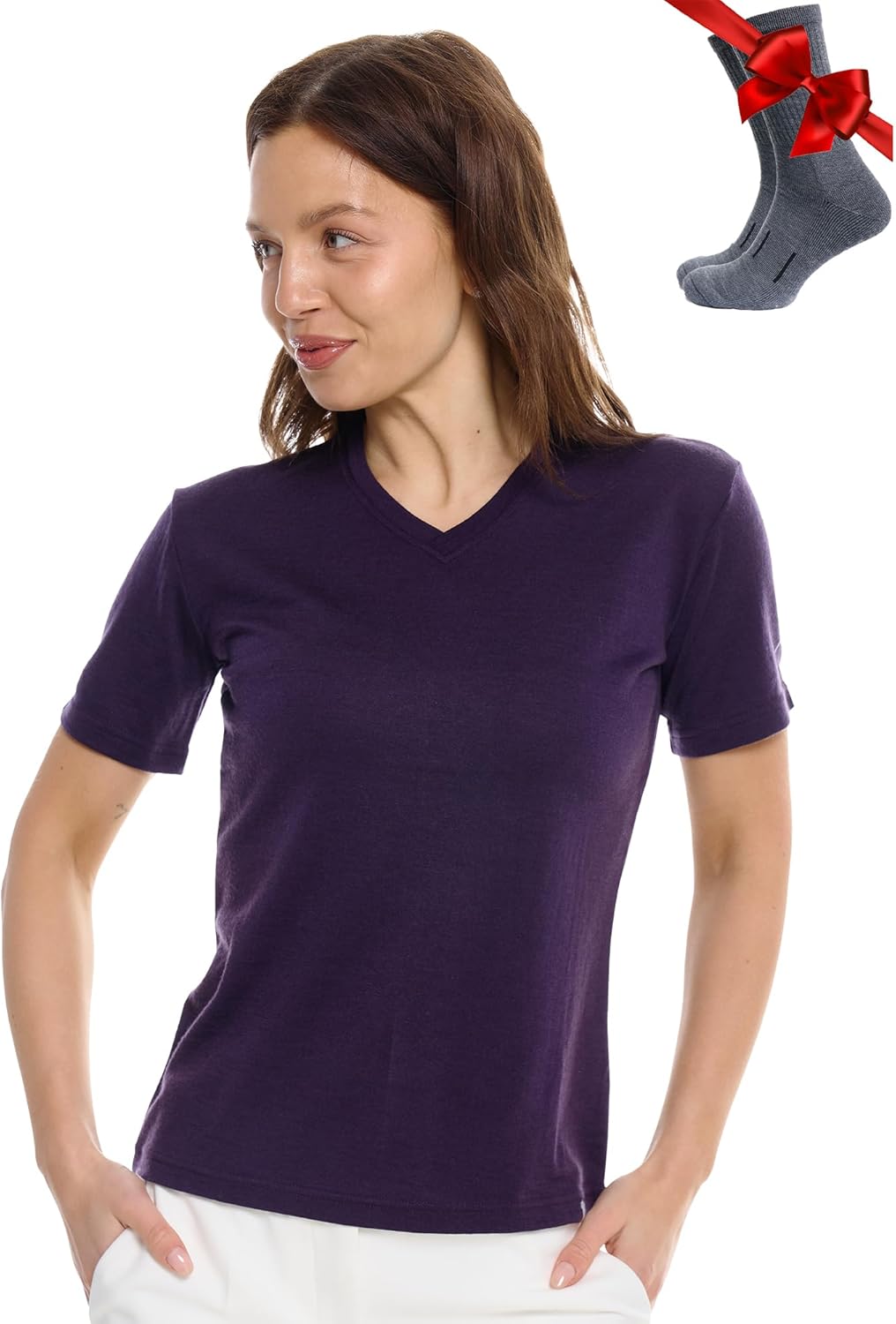 Merino.tech Merino Wool T Shirt Women - 100% Merino Wool Base Layer Women Short Sleeve Moisture-Wicking Tee and Hiking Socks