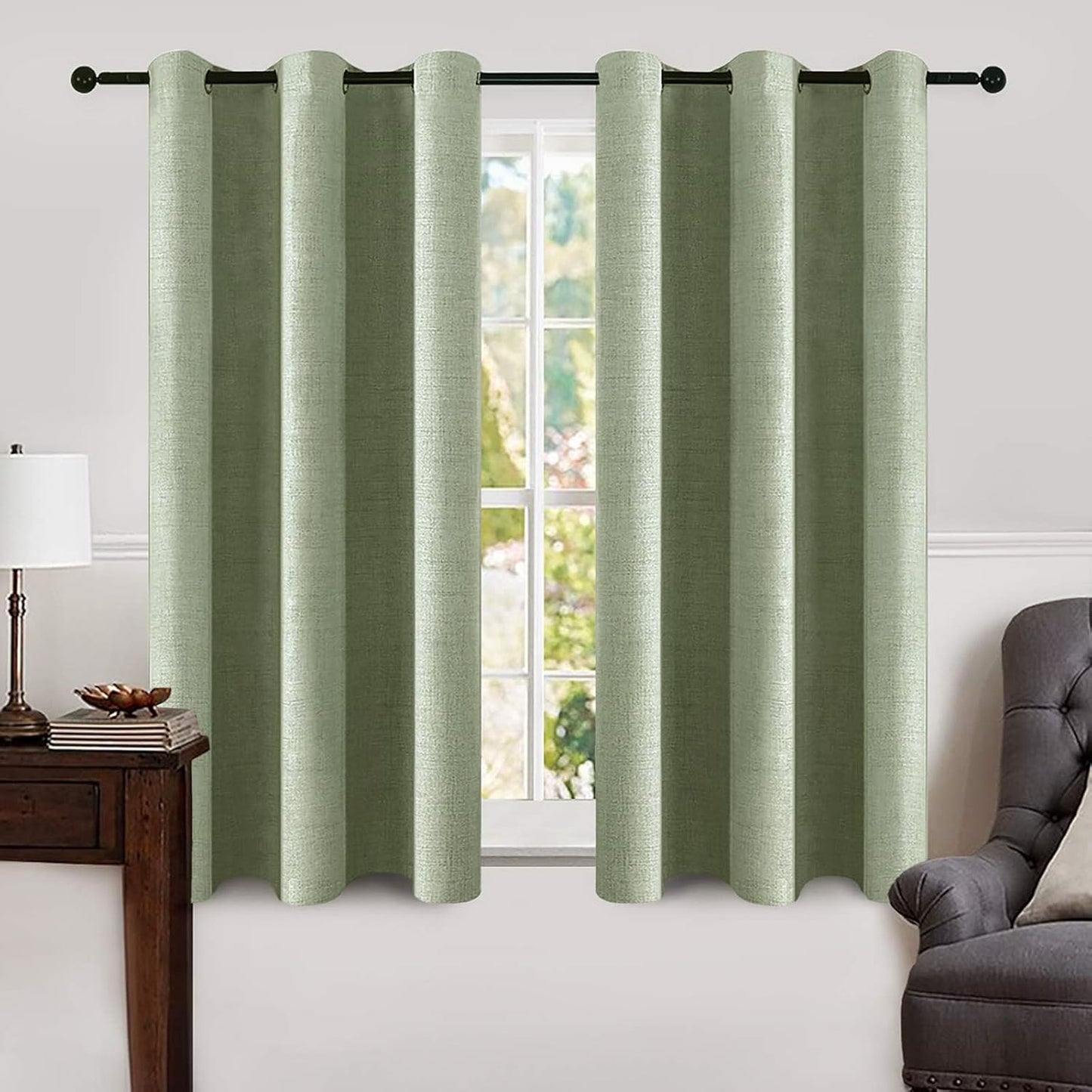 MIULEE 100% Blackout Linen Textured Curtains for Bedroom Solid Thermal Insulated Natural Beige Grommet Room Darkening Curtains & Drapes Luxury Decor for Living Room Nursery 52 x 84 Inch (2 Panels)