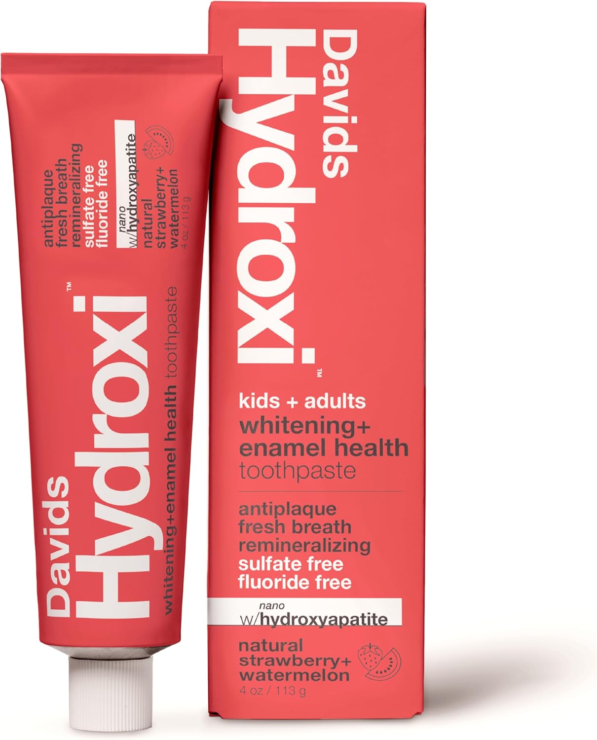 Davids Hydroxi Fluoride Free Nano Hydroxyapatite Toothpaste for Remineralizing, Sensitive Support, Whitening, Antiplaque, SLS Free, Natural Peppermint, 4oz, Made in USA