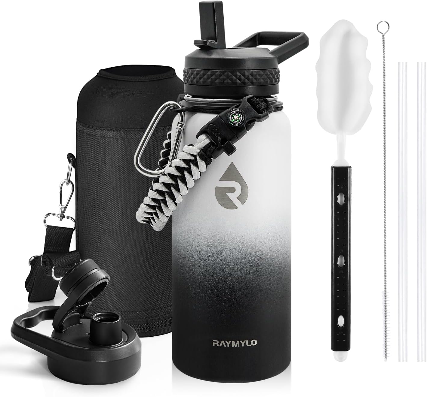 One Gallon Water Bottle Insulated, Triple Walled Vacuum Stainless Steel (Cold for 48 Hrs), Leak Proof & Non-BPA, Large Water Flask Jug with Paracord Handle & Straw Spout Lids