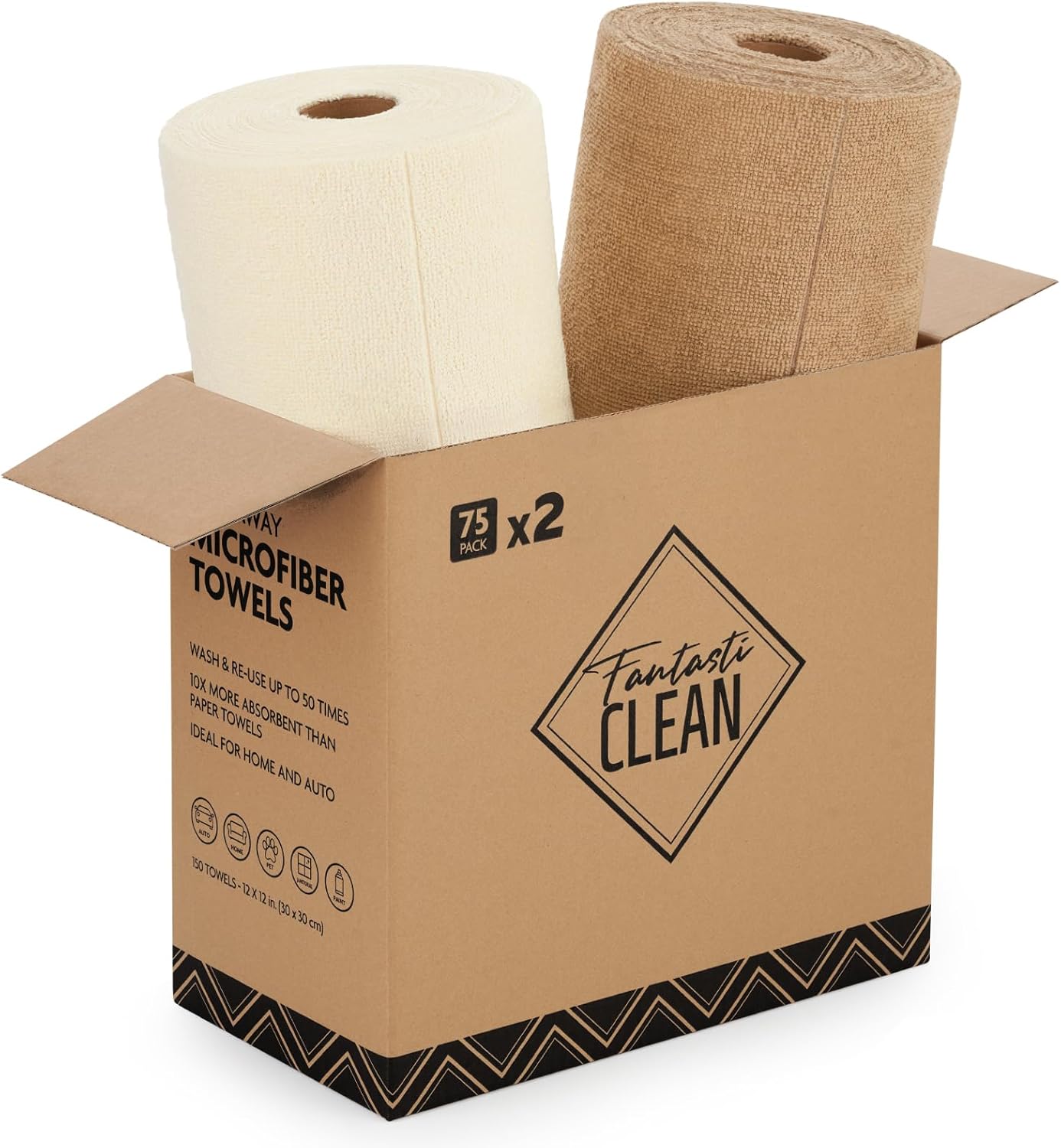 Fantasticlean Microfiber Cleaning Cloth Roll -75 Pack, Tear Away Microfiber Towels, 12" x 12", Reusable, Washable, Scratch Free, Ultra Absorbent Dishcloth for All-Around Cleaning Supplies (Pink)