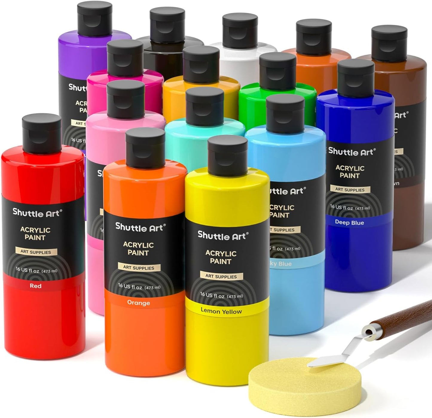 Shuttle Art 18 Colors Acrylic Paint Bottle Set (250ml/8.45oz), Rich Pigmented Bulk Painting Supplies for Artists, Beginners and Kids on Rocks Crafts Canvas Wood Ceramic