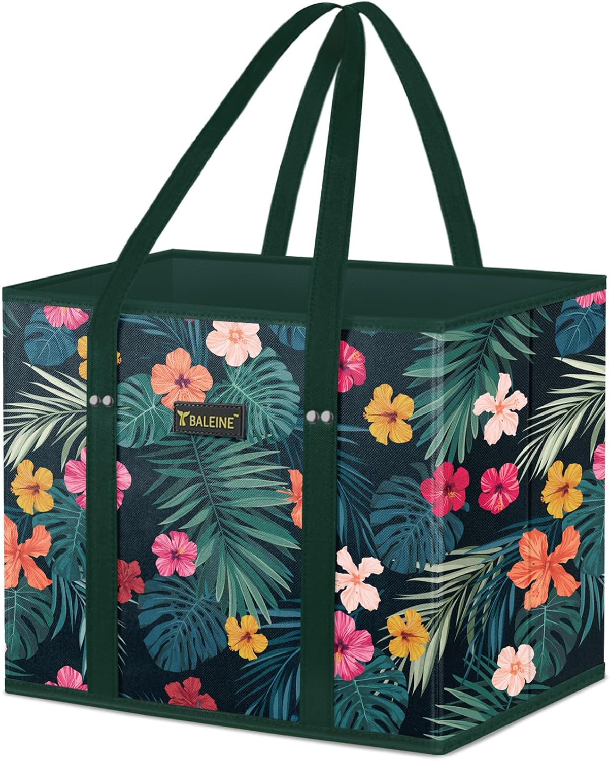 BALEINE 3Pk Reusable Grocery Bags, Foldable Shopping Bags for Groceries with Reinforced Bottom & Handles (Blossom Season)