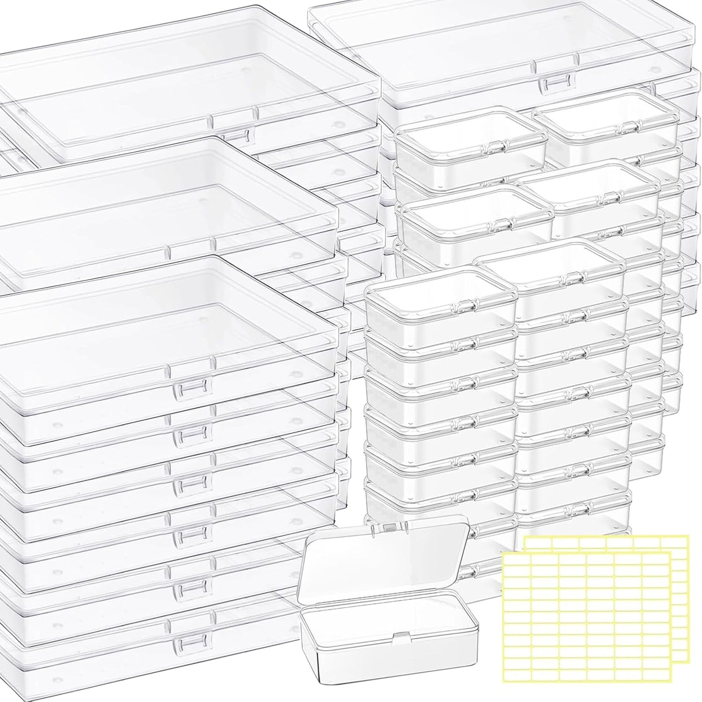 Bead storage container,44pcs of different sizes rectangular mini clear plastic storage box with hinged lid and label for bracelet making DIY jewelry craft nail organizer,Mix Size-2
