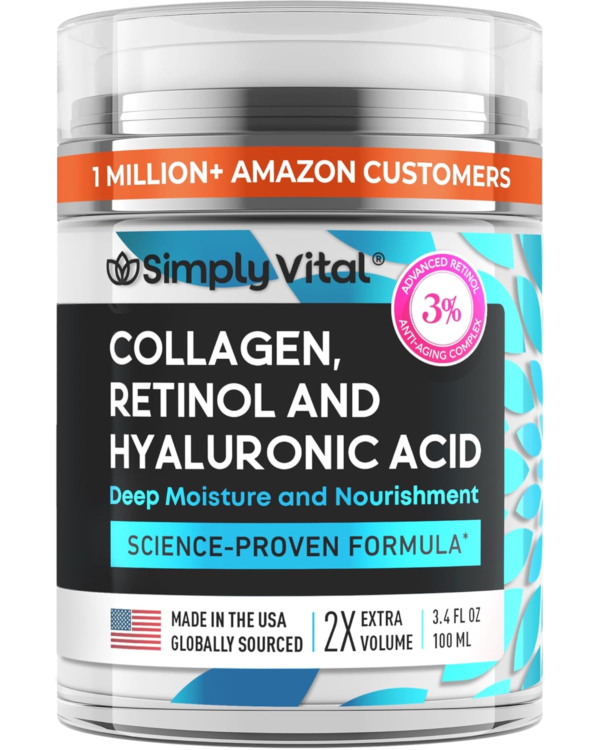 Anti-Aging Face Moisturizer with Retinol, Collagen & Hyaluronic Acid - Made in USA - Moisturizer Face Cream for Women & Men - Firming & Hydrating Neck Cream - Day & Night Skin Care - 1.7 fl oz
