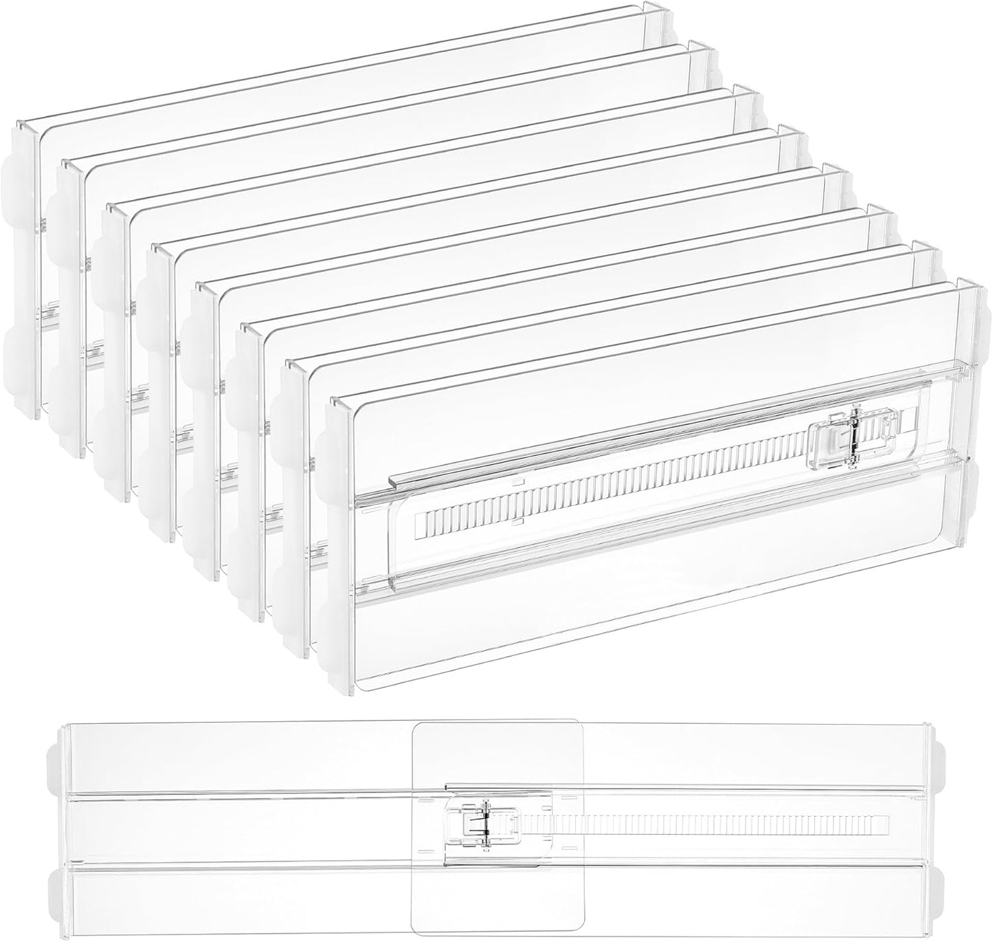 Vtopmart 12 Pack Drawer Dividers for Clothes, 4" High 10.2"-16.5" Adjustable Expandable Dresser Drawer Organizer, Clear Plastic Separators for Dresser, Baby Clothing, Underwear, Cosmetic, Toiletries
