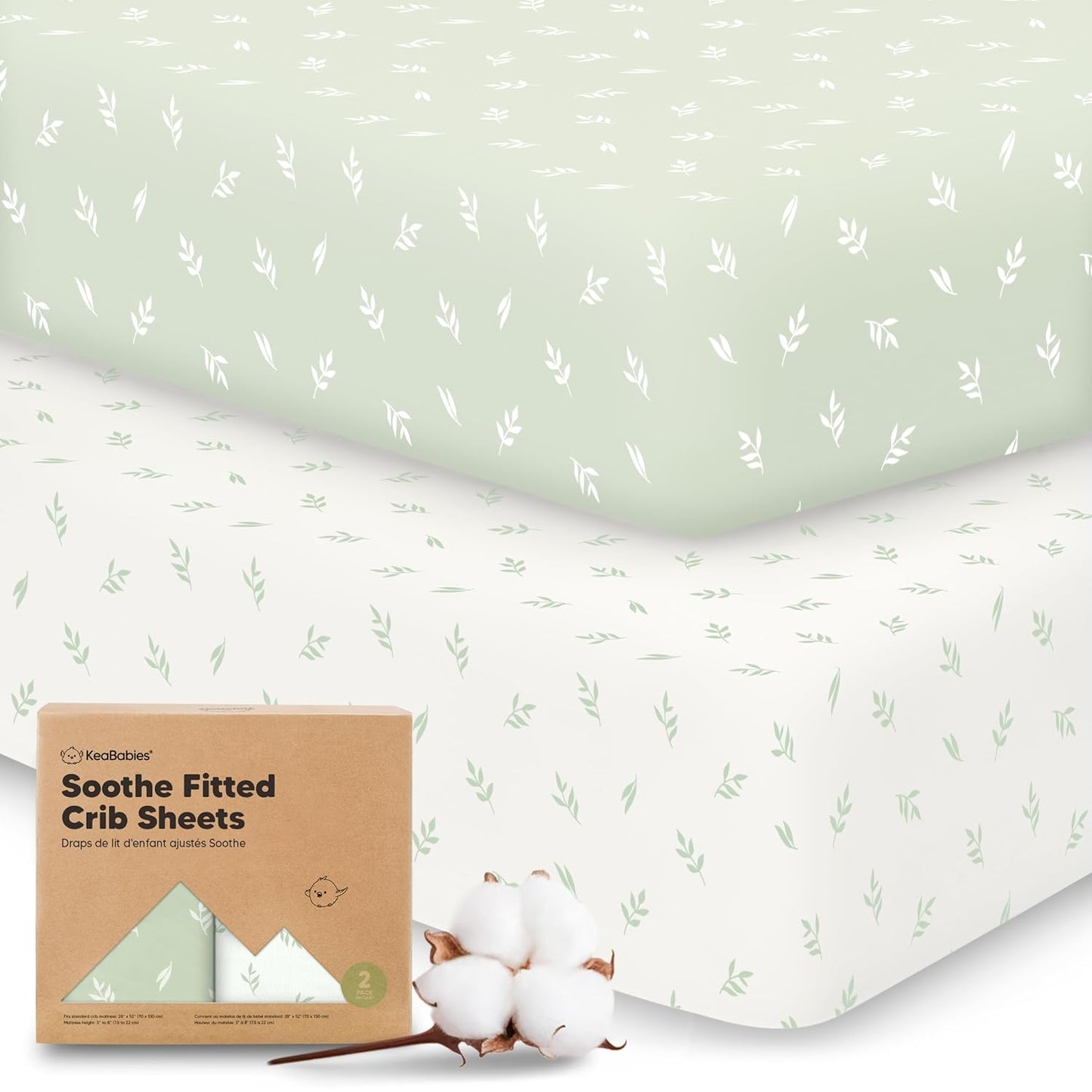 KeaBabies 2-Pack Organic Crib Sheets for Boys, Girls - 52x28 Fitted Crib Mattress Sheet Neutral, Breathable Jersey Cotton Cover for Baby Bed, Toddler Mattress, Soft & Cute Prints (Soft White)