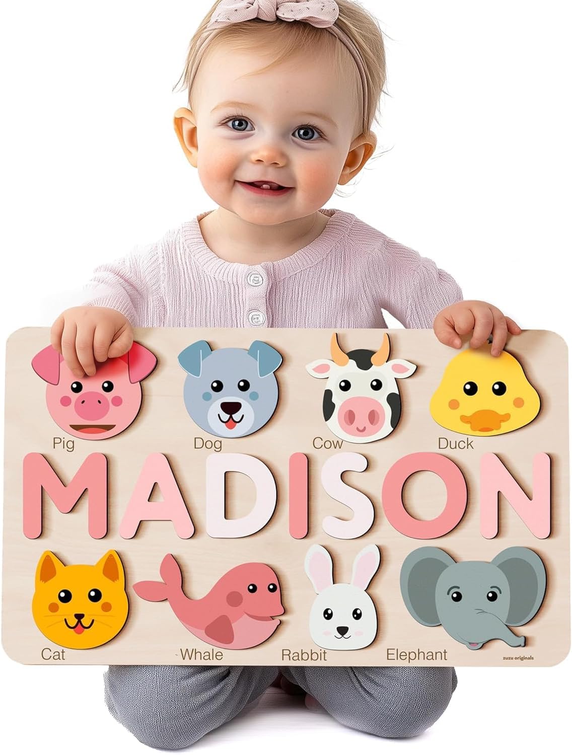 Personalized Name Puzzle for Toddlers 1-3 | Safari, Farm & 12 Themes | Handmade Wooden Montessori Toy, Keepsake Nursery Decor & Perfect 1st Birthday Gift for Boy Girl