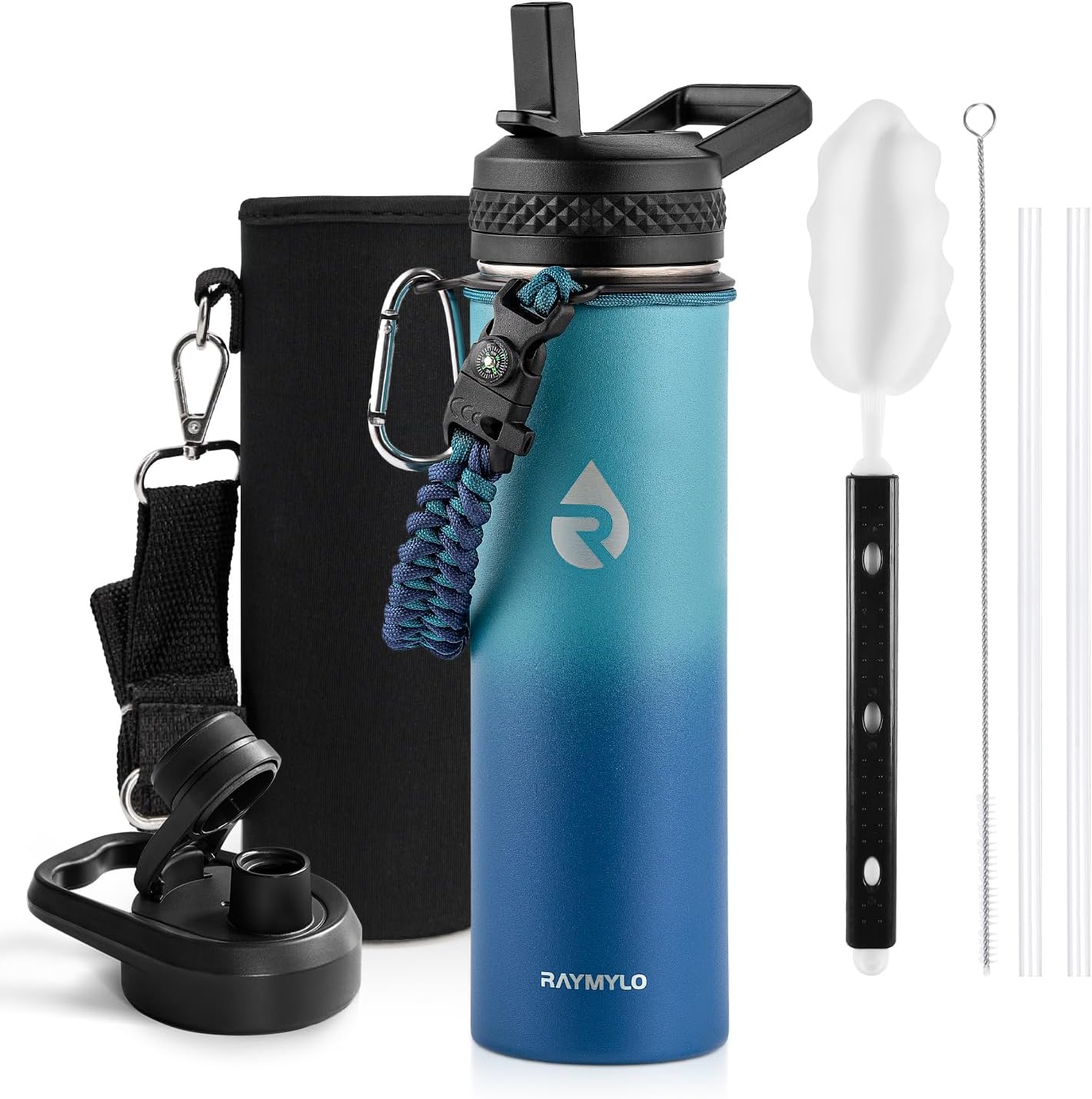 One Gallon Water Bottle Insulated, Triple Walled Vacuum Stainless Steel (Cold for 48 Hrs), Leak Proof & Non-BPA, Large Water Flask Jug with Paracord Handle & Straw Spout Lids