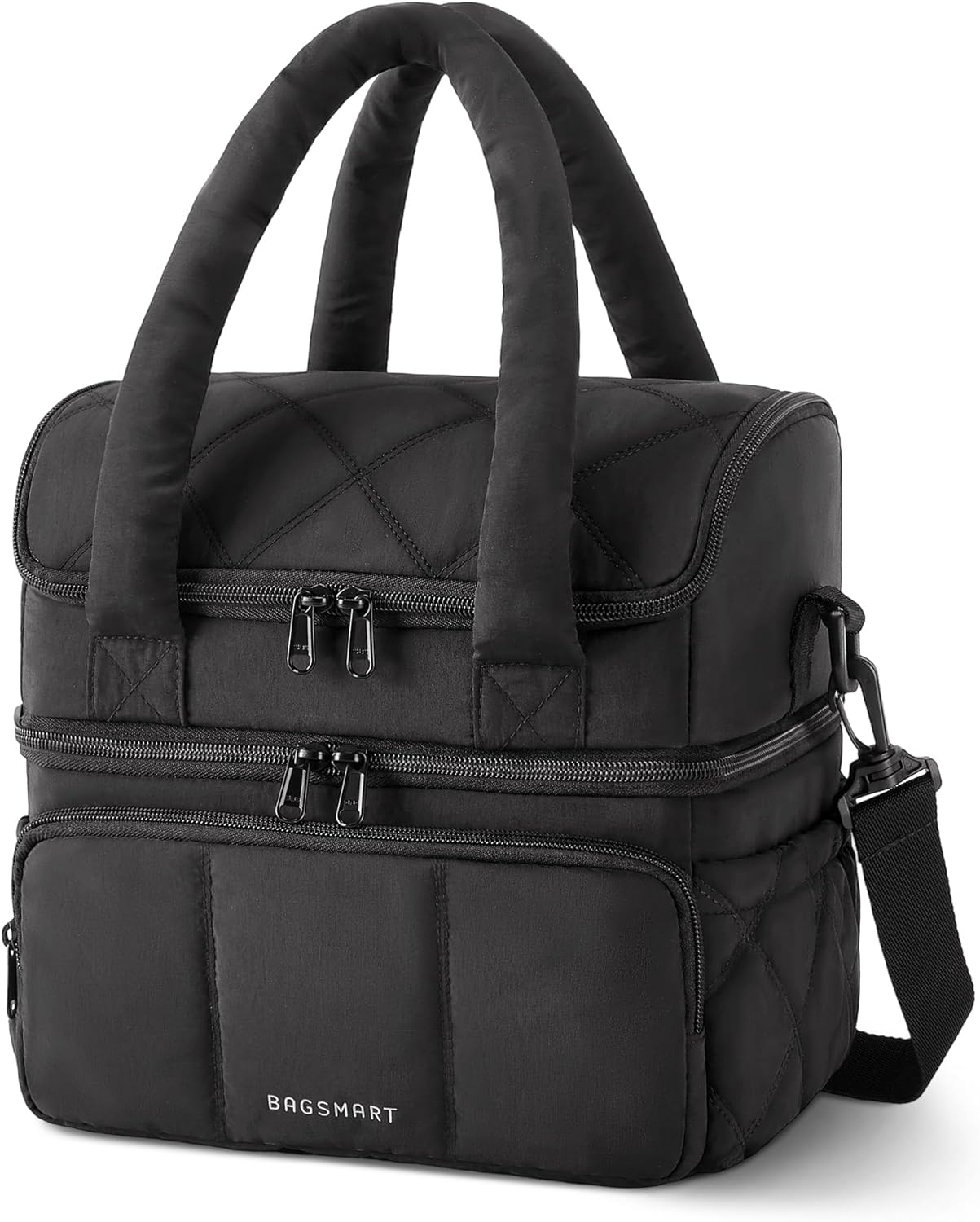 BAGSMART Lunch Bag Women, Double Deck Insulated Lunch Box, Quilted Puffer Lunch Tote, Leakproof, Durable & Reusable Large Lunch Cooler For Work Picnic Travel Meal Prep, Camel