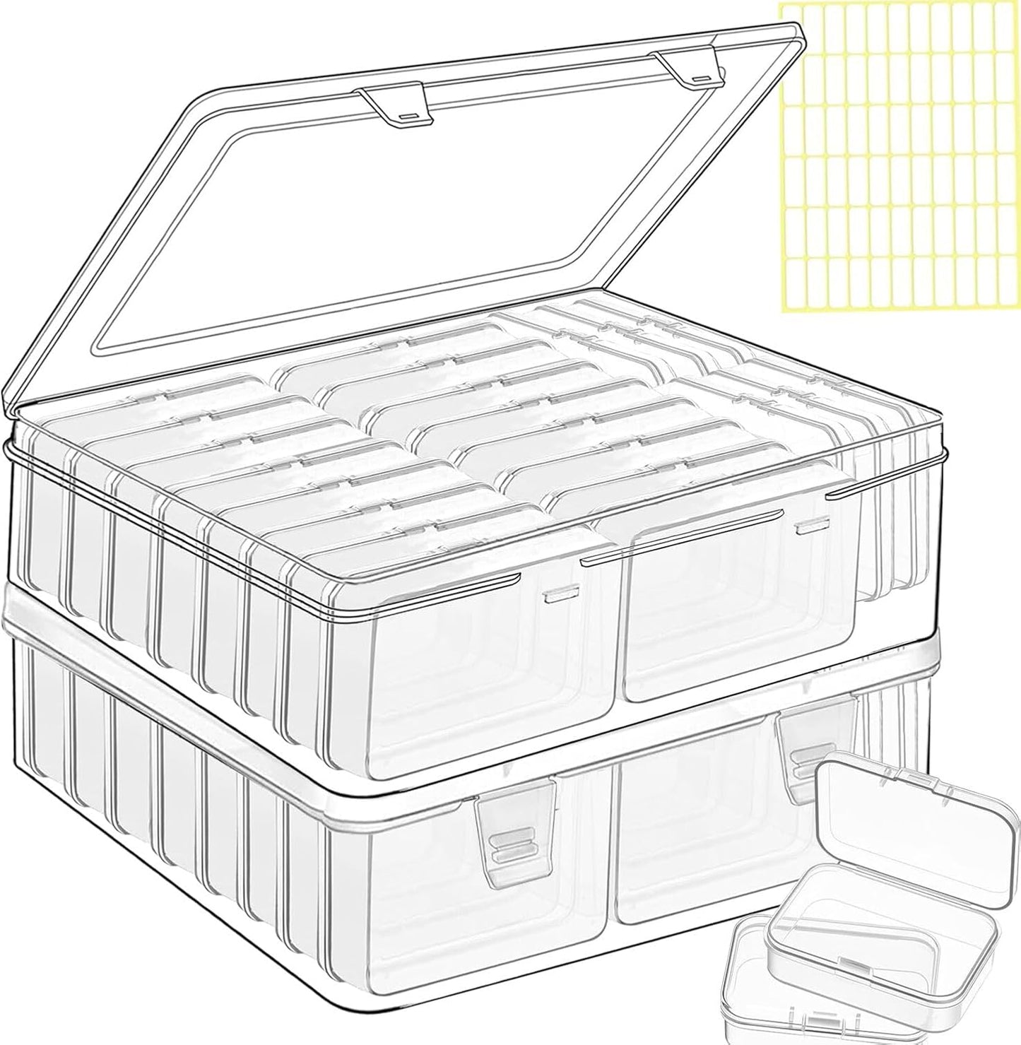 Bead storage container,44pcs of different sizes rectangular mini clear plastic storage box with hinged lid and label for bracelet making DIY jewelry craft nail organizer,Mix Size-2