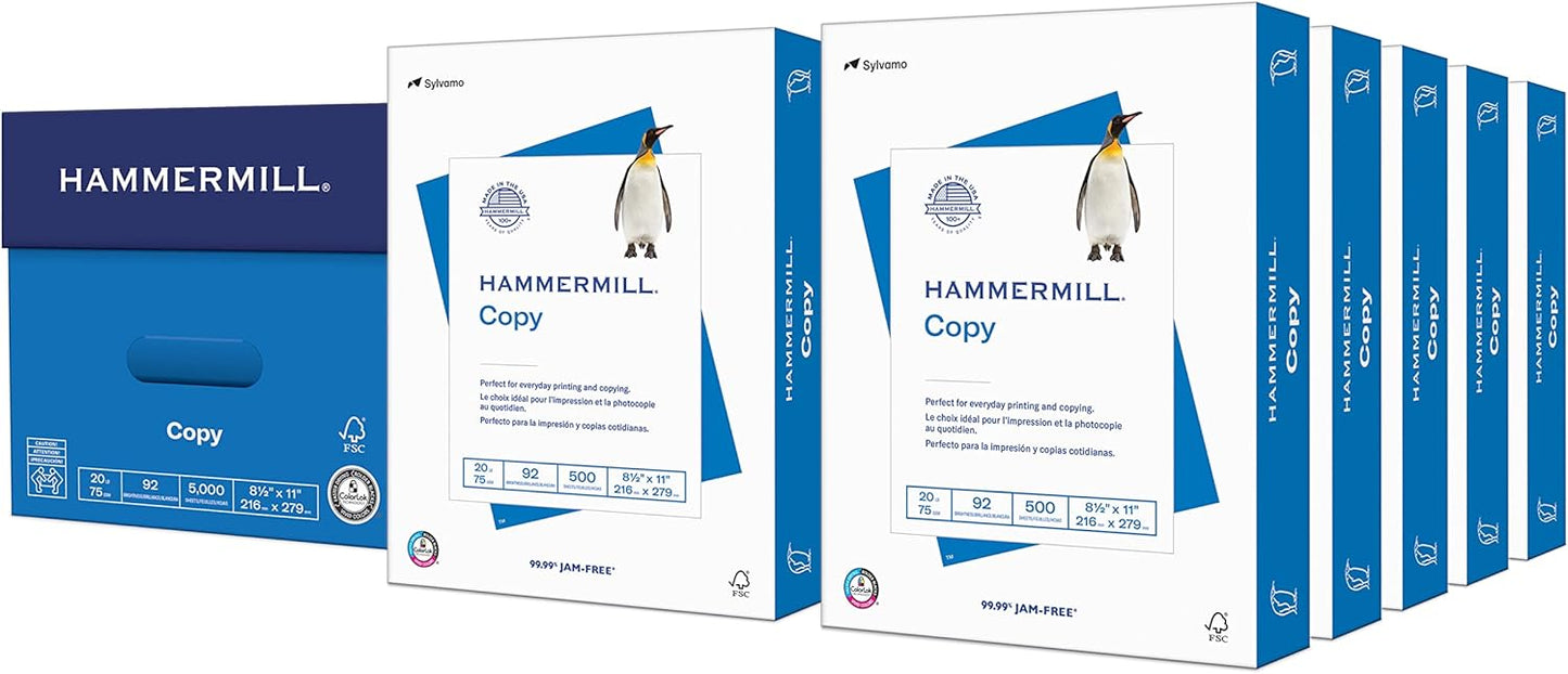 Hammermill Printer Paper, 20 lb Copy, 8.5 x 11-8 Ream (4,000 Sheets) - 92 Bright, Made in the USA