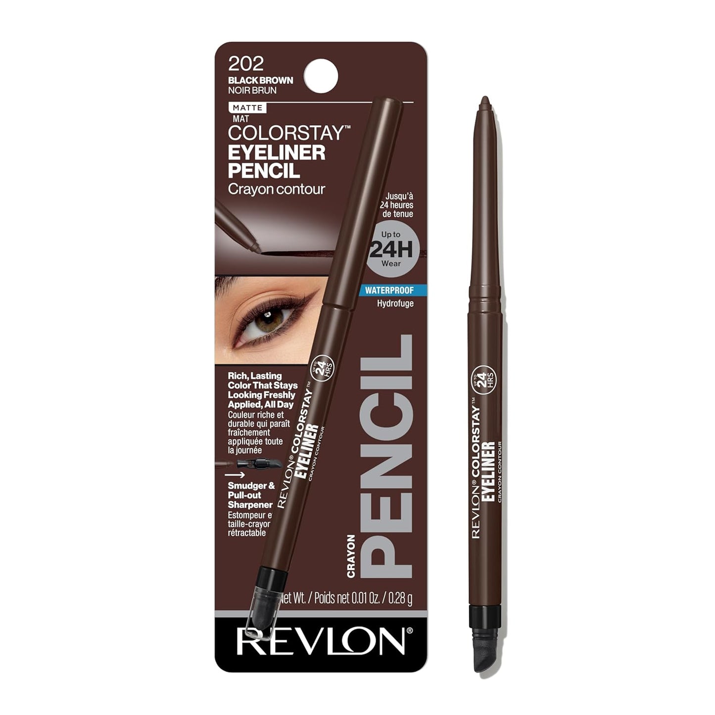 Revlon ColorStay Pencil Waterproof Eyeliner, Smudge-Proof, Eye Makeup with Built-In Sharpener, 201 Black, 2 pack