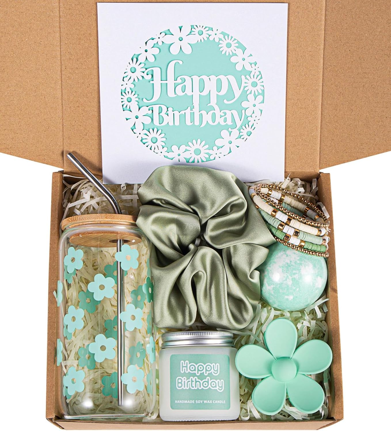 JTEWB Birthday Gifts For Women, Teen Girl, Her, Happy Birthday Gift Box For Girl, Women, Sister, Daughter, Friends, Cute Daisy Aesthetic Glass Cups Gift Set 7pcs