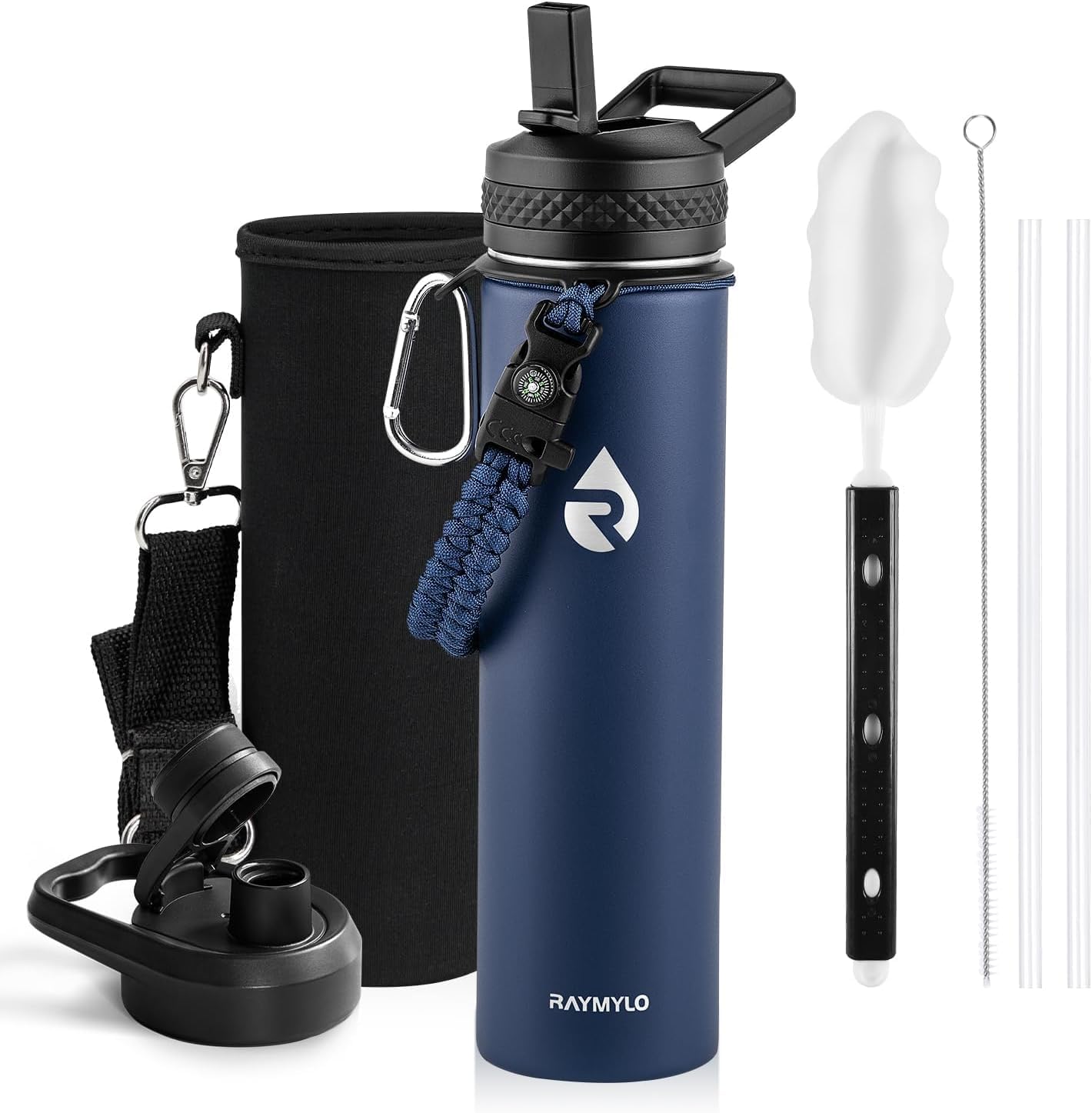 One Gallon Water Bottle Insulated, Triple Walled Vacuum Stainless Steel (Cold for 48 Hrs), Leak Proof & Non-BPA, Large Water Flask Jug with Paracord Handle & Straw Spout Lids
