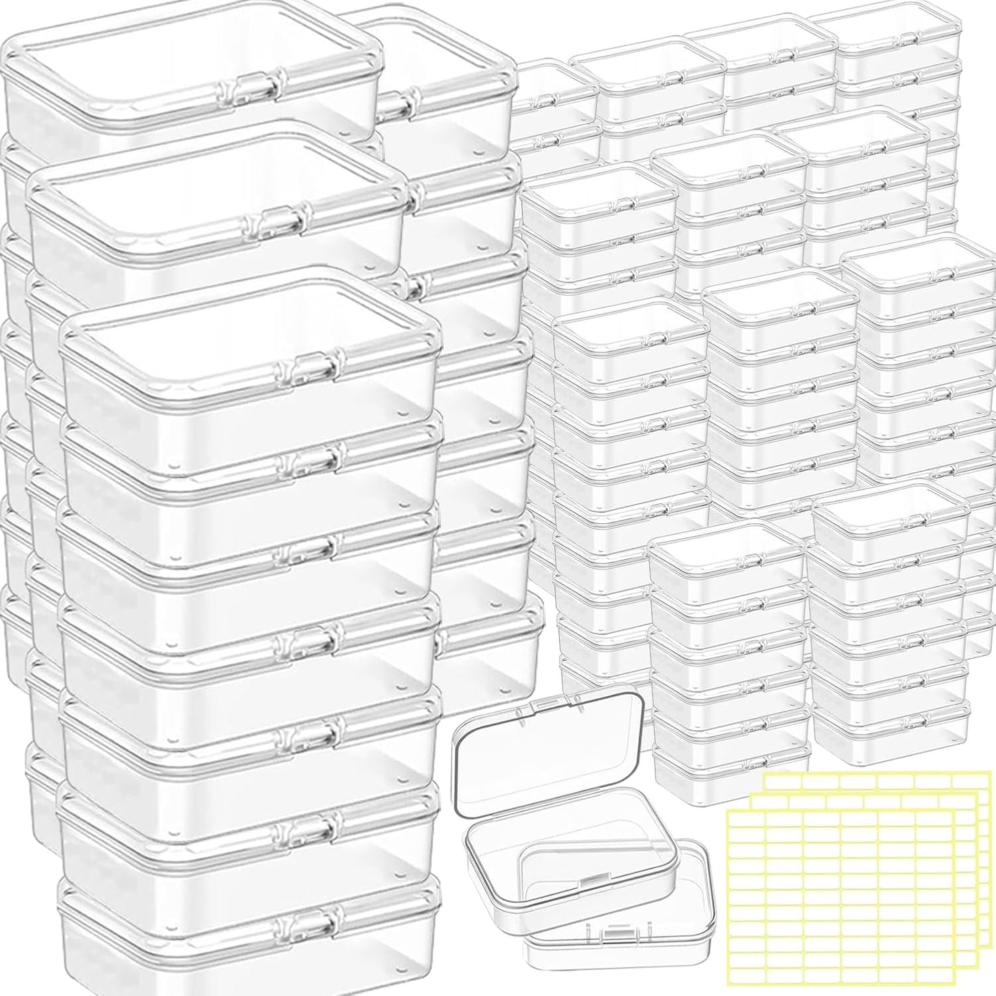 Bead storage container,44pcs of different sizes rectangular mini clear plastic storage box with hinged lid and label for bracelet making DIY jewelry craft nail organizer,Mix Size-2