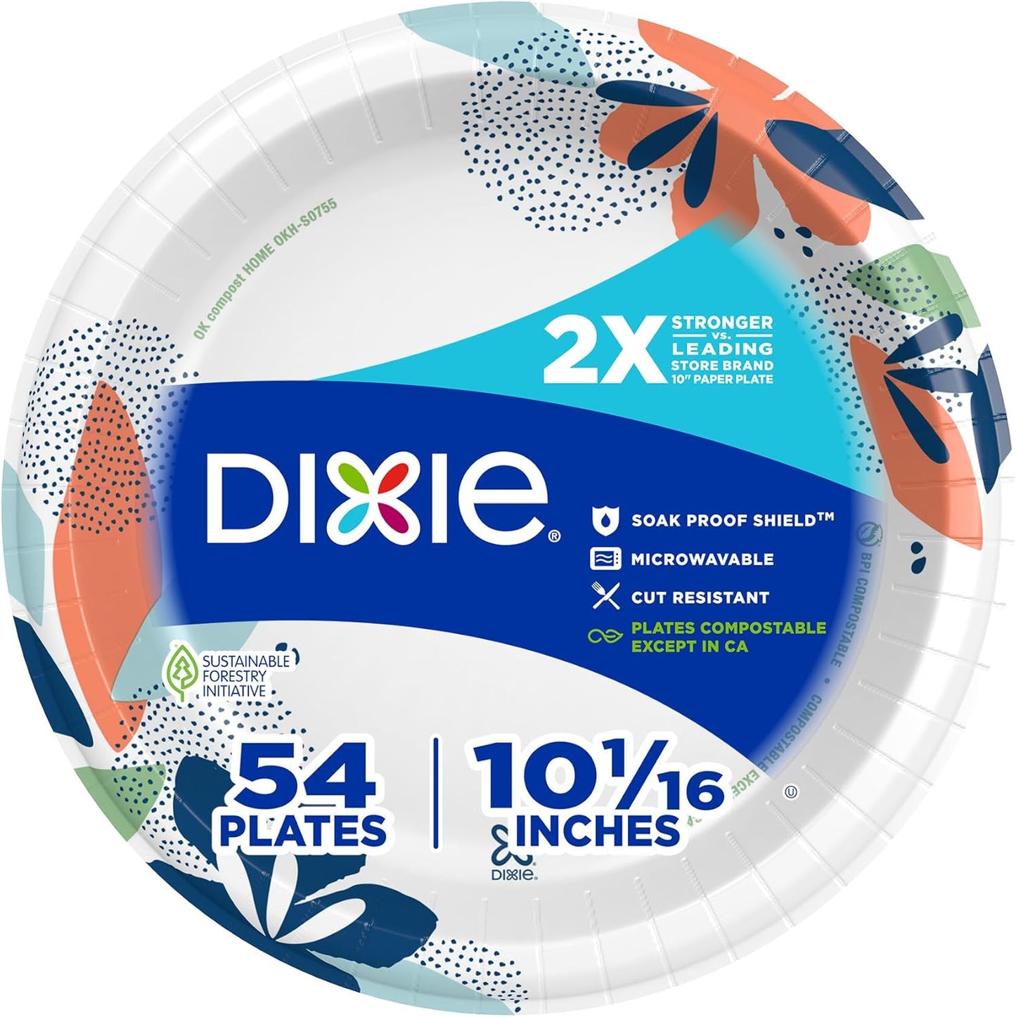 Dixie Large Paper Plates, 10 Inch, 150 Count, 2X Stronger*, Microwave-Safe, Soak-Proof, Cut Resistant, Disposable Plates For Everyday Breakfast, Lunch, & Dinner Meals