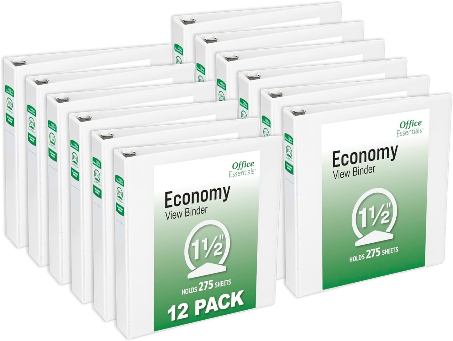 Office Essentials Economy View 3 Ring Binders, 0.5" Round Rings, 0.7" Spine, 100-Sheet Capacity, White Binders (12-Pack of 03422)