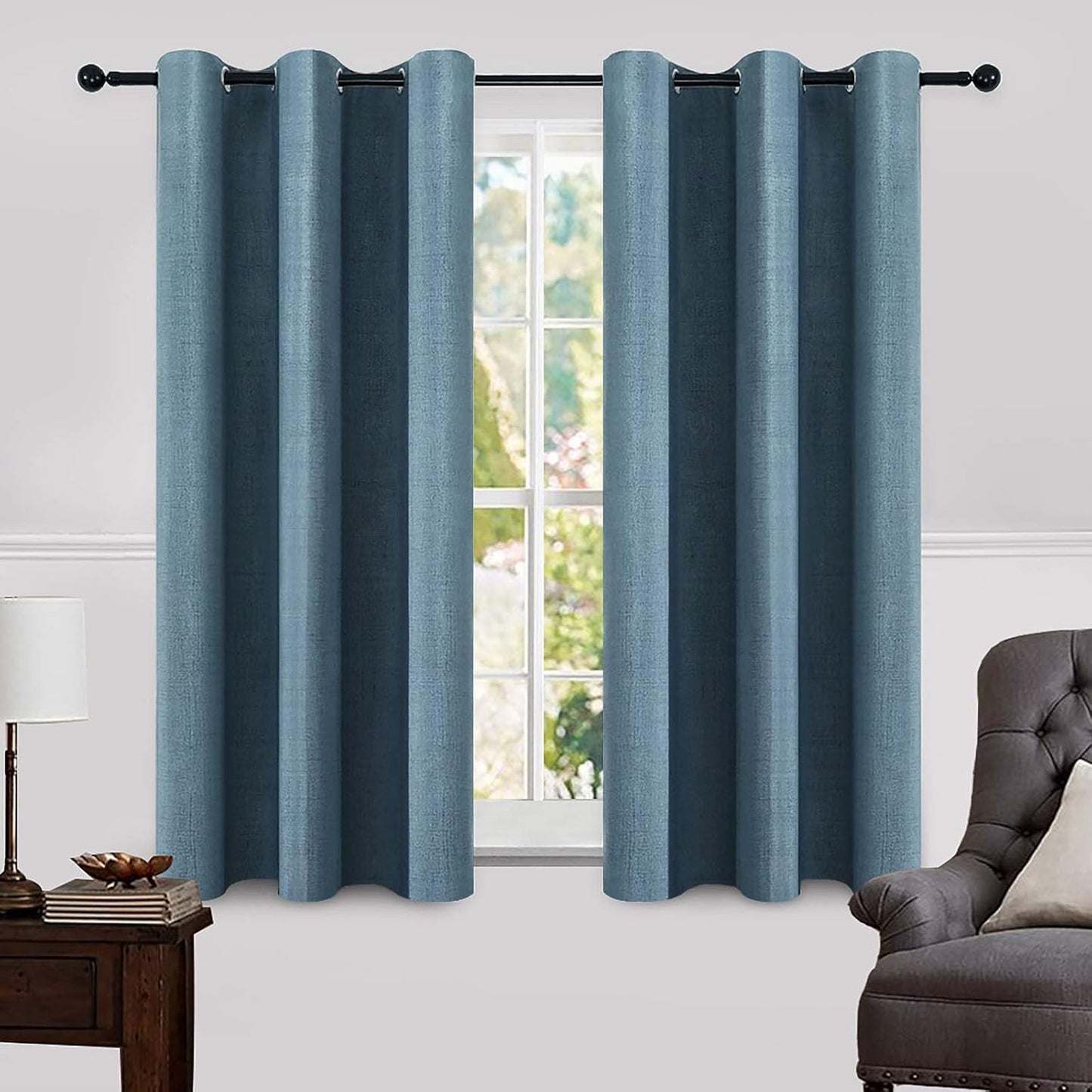 MIULEE 100% Blackout Linen Textured Curtains for Bedroom Solid Thermal Insulated Natural Beige Grommet Room Darkening Curtains & Drapes Luxury Decor for Living Room Nursery 52 x 84 Inch (2 Panels)