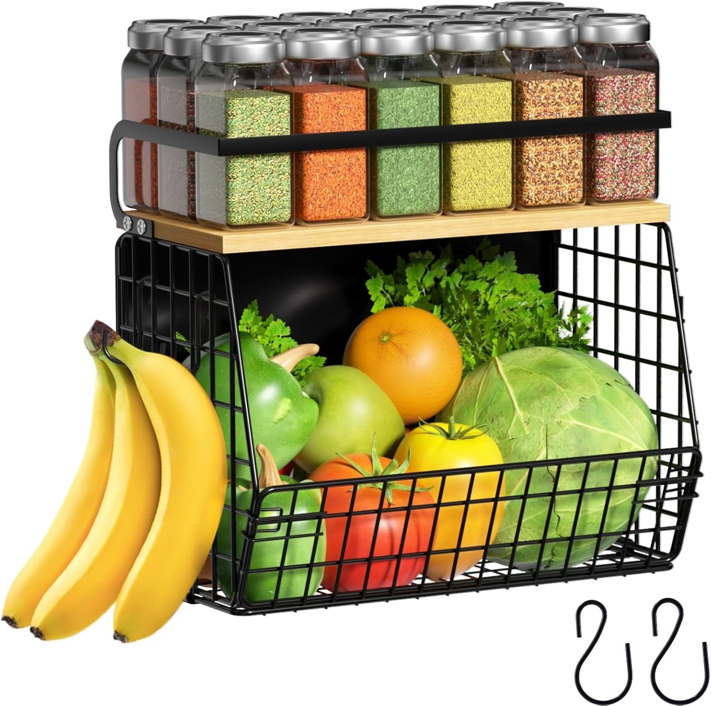 Ofiray-home Magnetic Shelf for Fridge with Wood Lid, Fruit Potato and Onion Storage Bins, Pantry Organizers & Storage, Large Container Magnetic Spice Rack for Refrigerator, Kitchen Counter, Cabinet