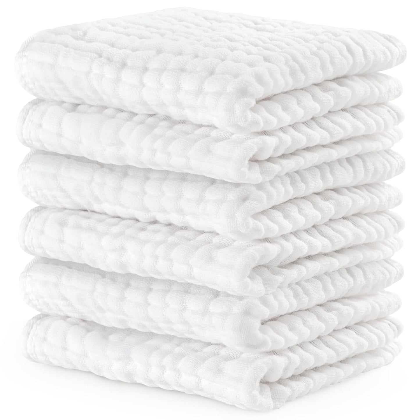 Comfy Cubs Muslin Burp Cloths 20" x 10", Pack of 6 - Large, 6-Layer, Ultra Absorbent 100% Cotton for Baby Spit-Up, Drool, and Messes - Soft, Safe & Gentle Baby Burp Cloths Set for Boys & Girls - White