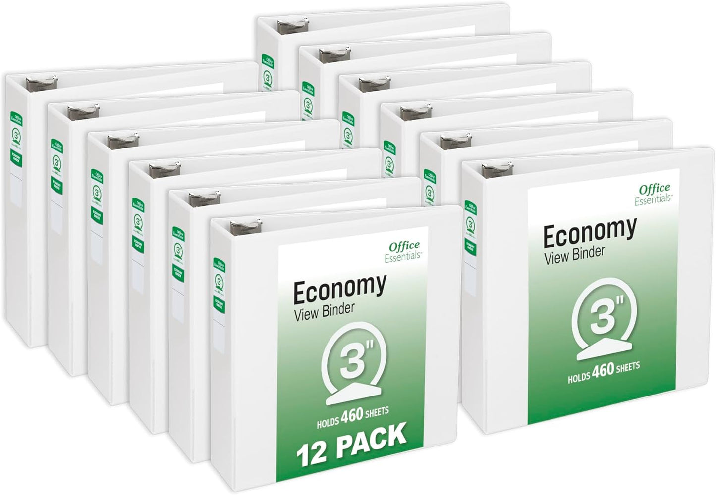 Office Essentials Economy View 3 Ring Binders, 0.5" Round Rings, 0.7" Spine, 100-Sheet Capacity, White Binders (12-Pack of 03422)