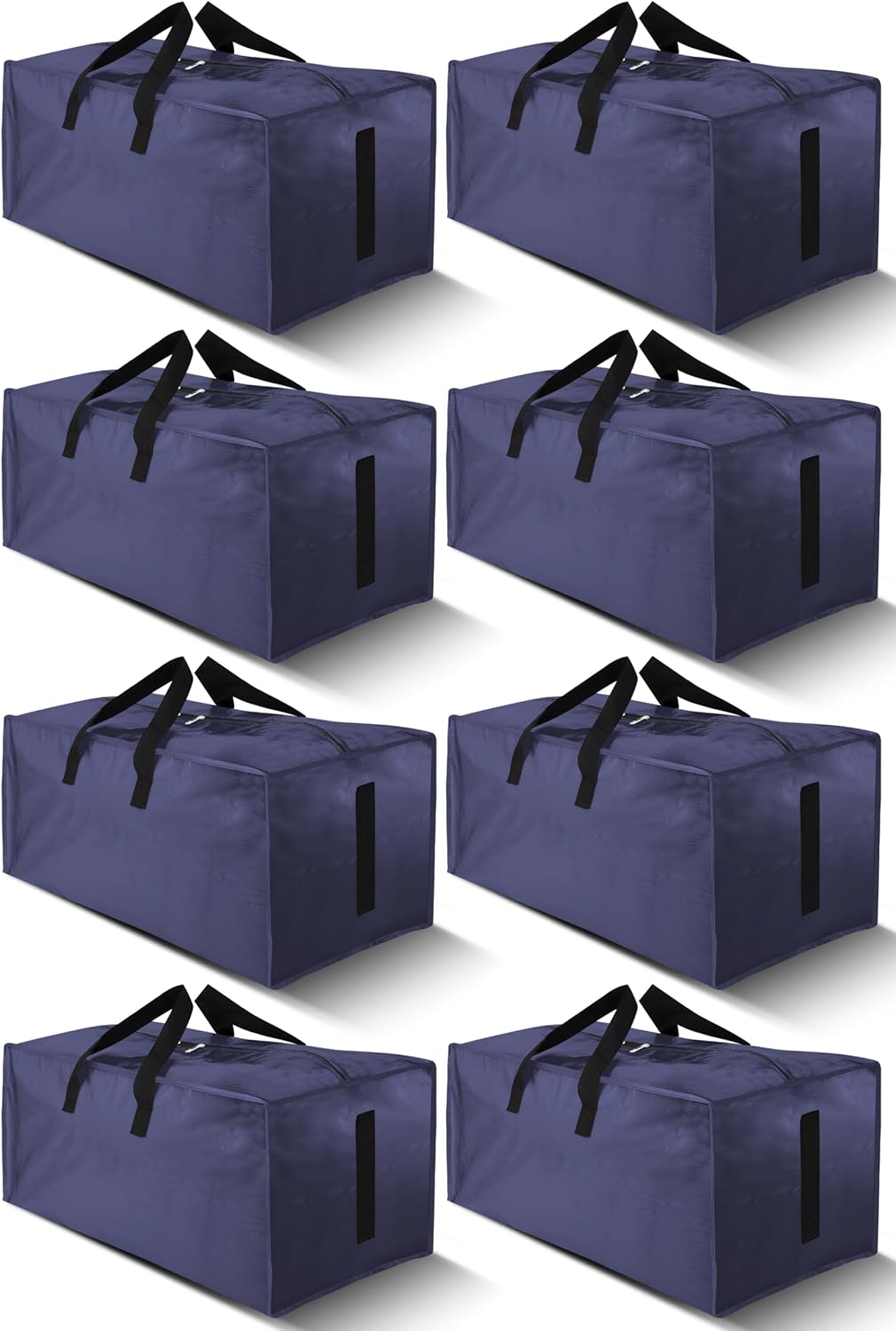 8 Pack Large Strong Moving Bags with Zippers & Carrying Handles - Water-Resistant - Heavy Duty Storage Tote for Space Saving, Fold Flat, Alternative to Moving Box (Semi-Transparent)