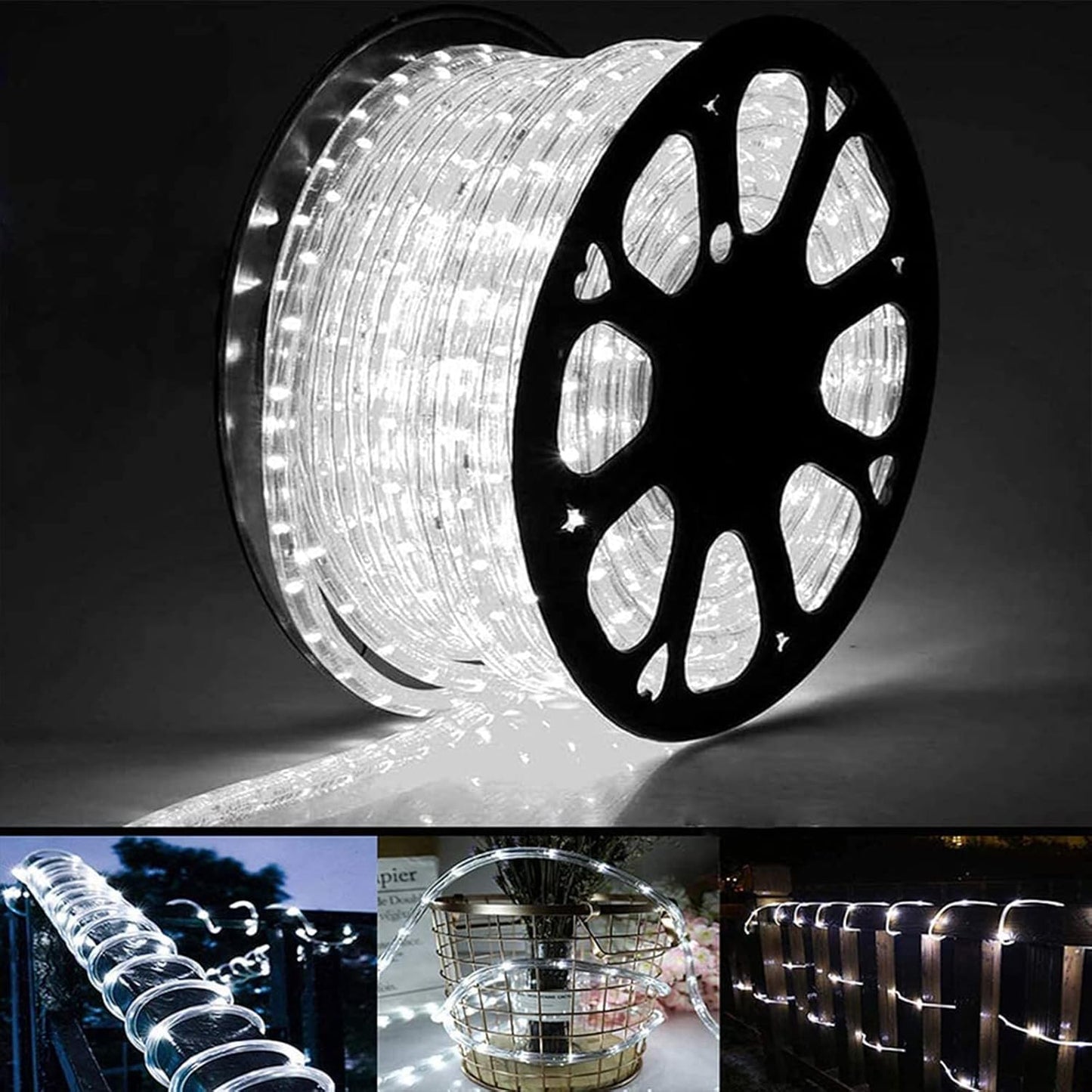 100ft LED Rope Lights Outdoor, 720 LED Connectable and Flexible Tube Lights with 8 Modes, Waterproof LED Rope Lighting for Garden, Patio, Pool, Bedroom, Party, Indoor Outdoor Decoration (Warm White)