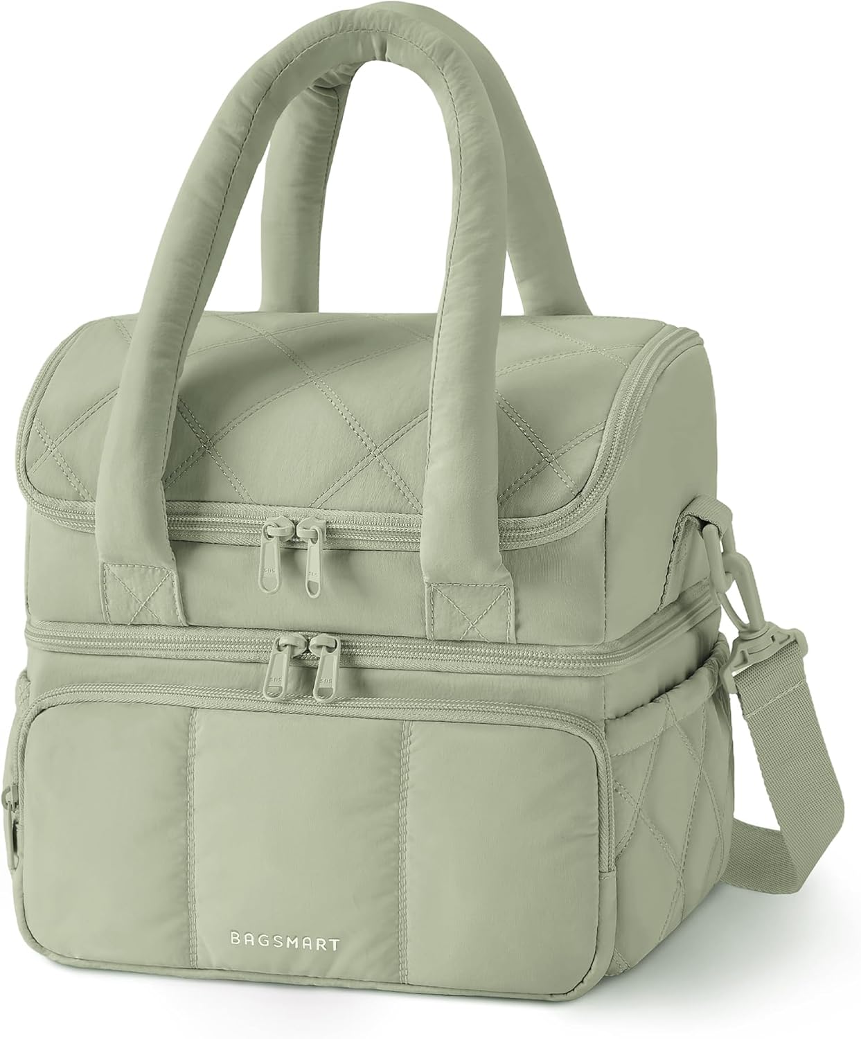 BAGSMART Lunch Bag Women, Double Deck Insulated Lunch Box, Quilted Puffer Lunch Tote, Leakproof, Durable & Reusable Large Lunch Cooler For Work Picnic Travel Meal Prep, Camel