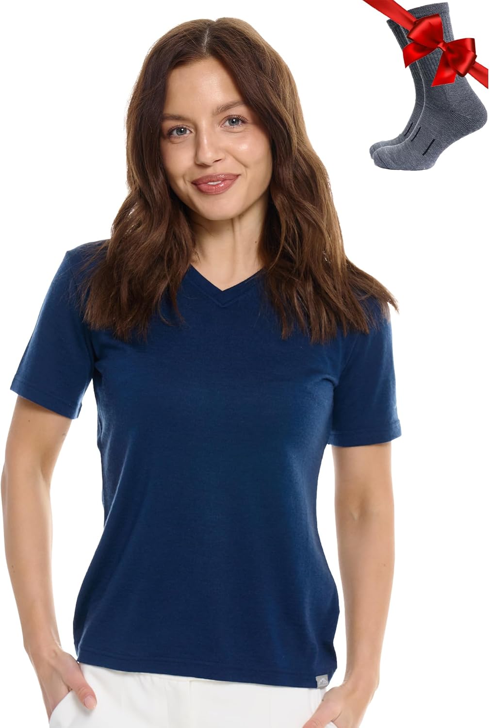 Merino.tech Merino Wool T Shirt Women - 100% Merino Wool Base Layer Women Short Sleeve Moisture-Wicking Tee and Hiking Socks